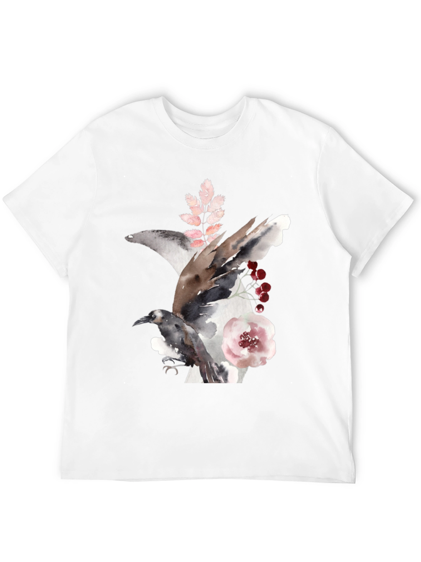 Black Raven & Floral Watercolor Tee view 12