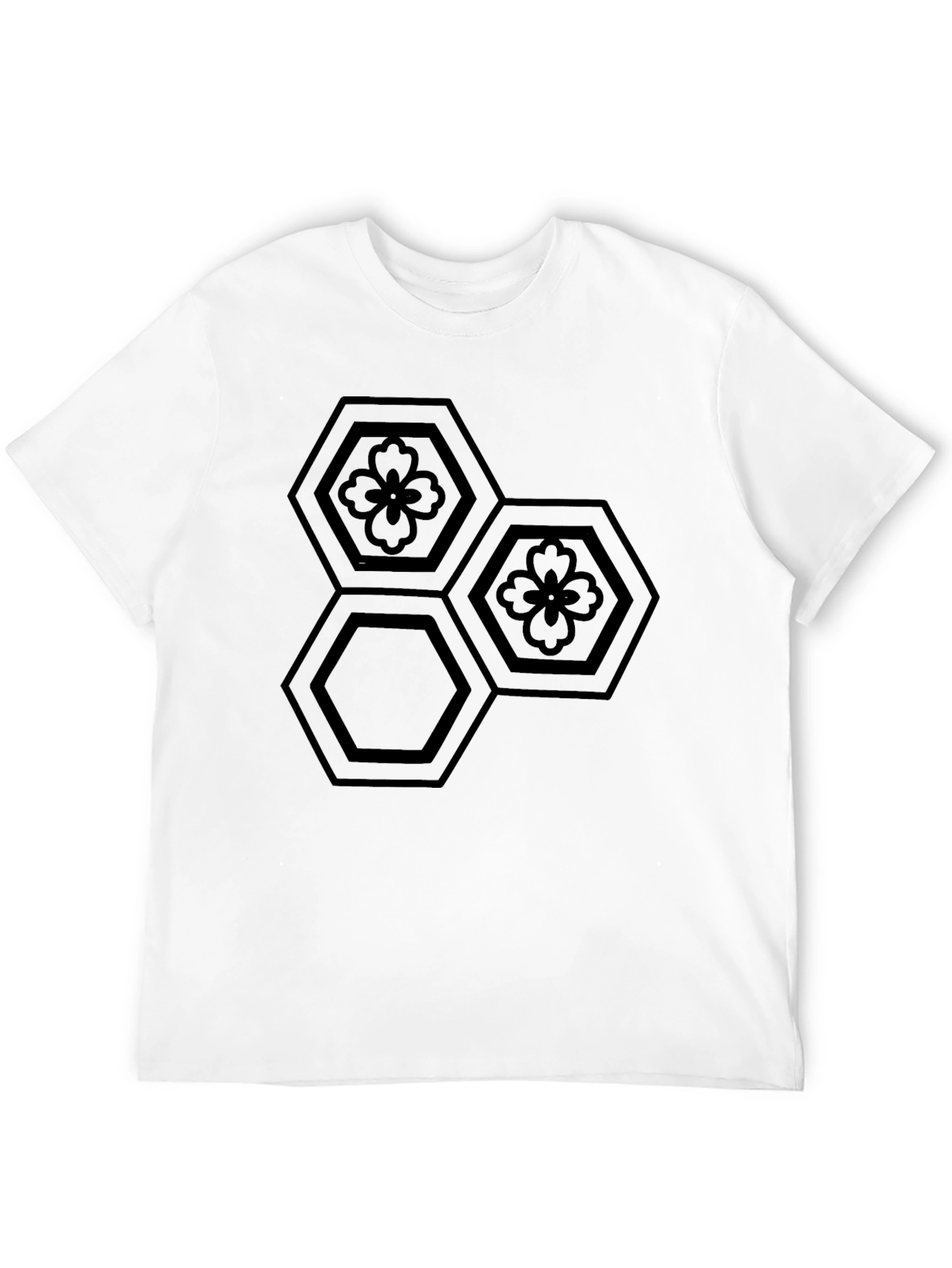 Black Geometric Flower Hexagon T-Shirt view 12