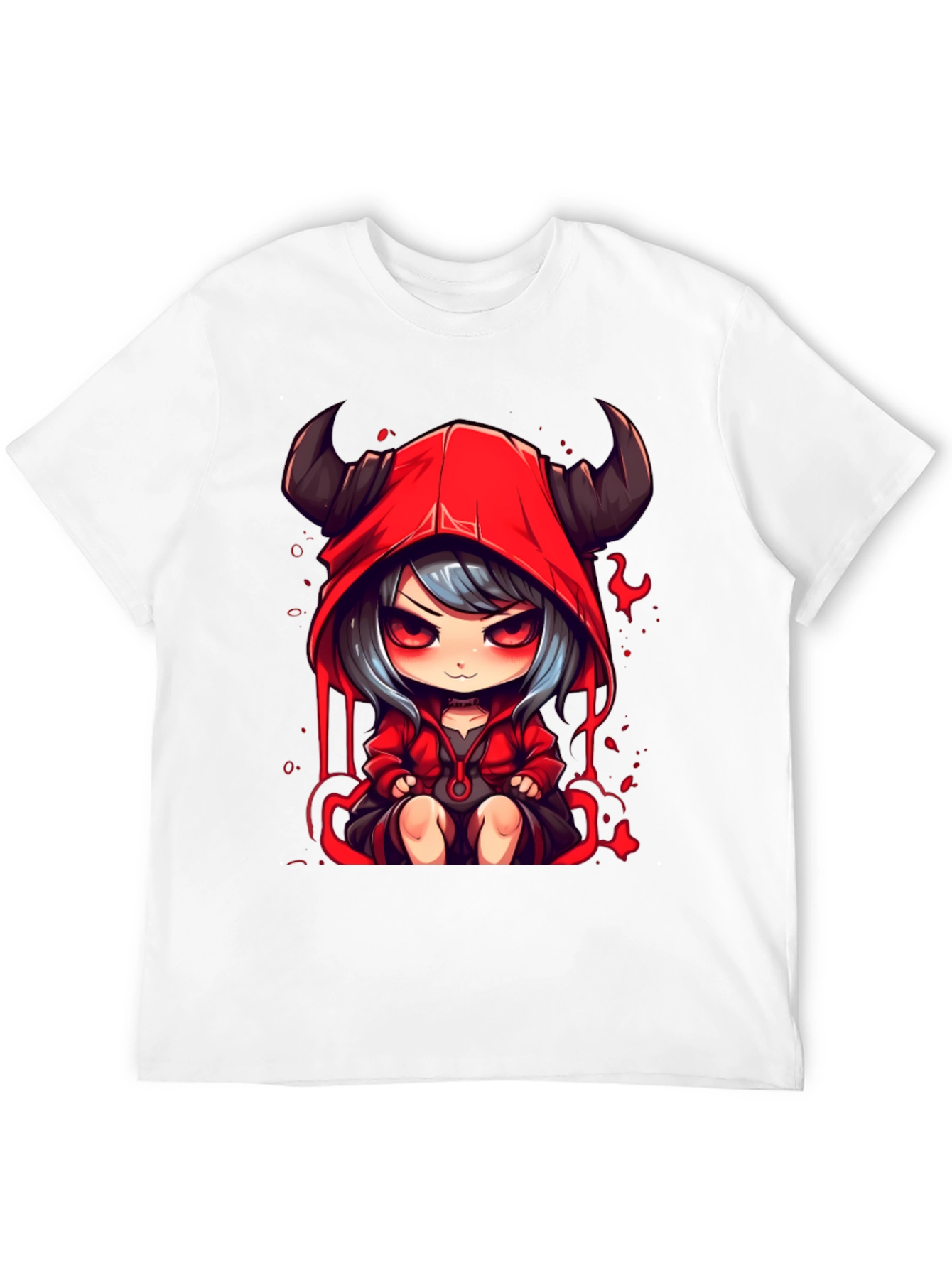 Black Anime Devil Girl Graphic Tee - Black Cotton T-Shirt view 12