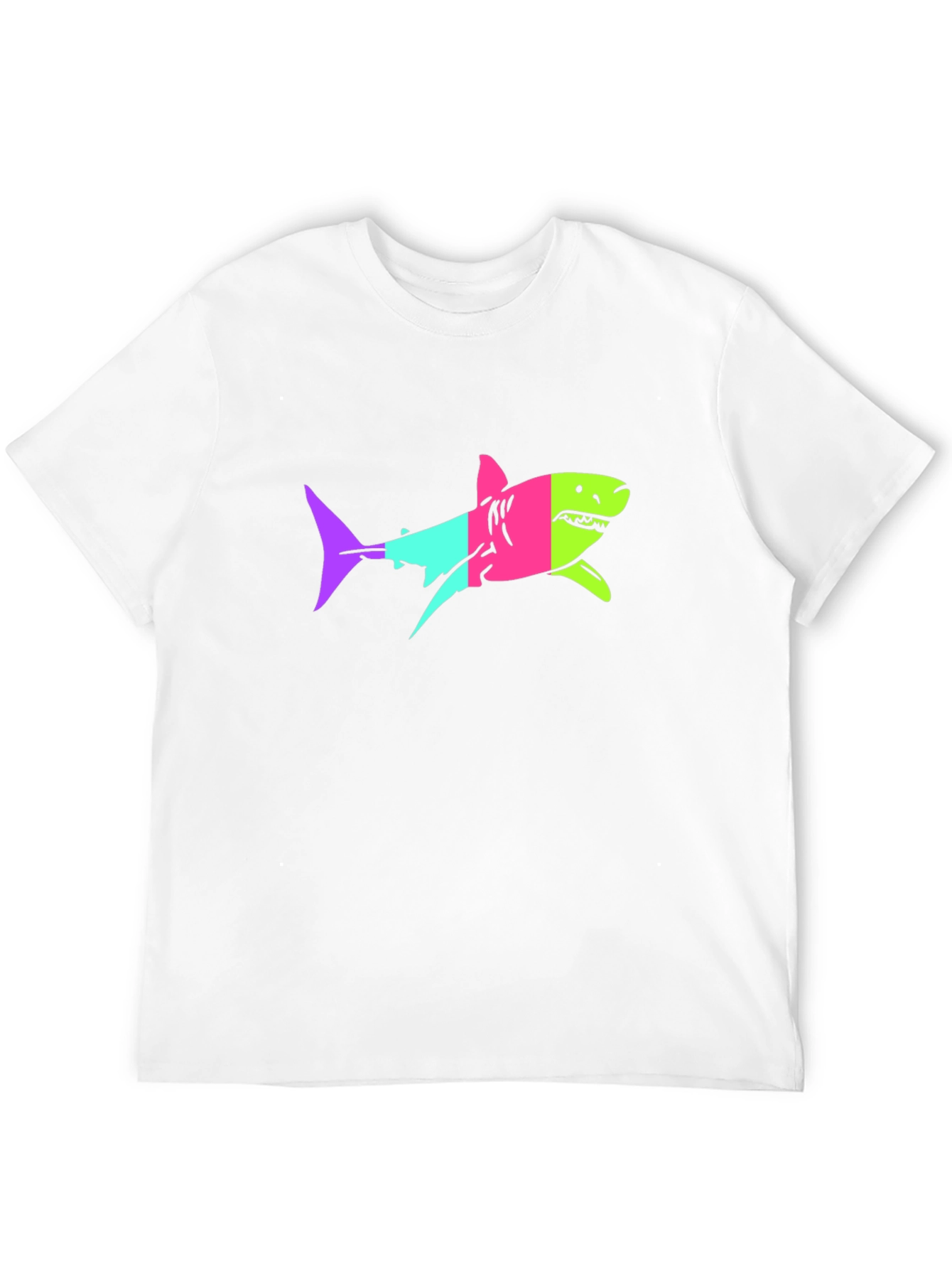 Black Neon Shark Graphic Print Black T-Shirt view 12
