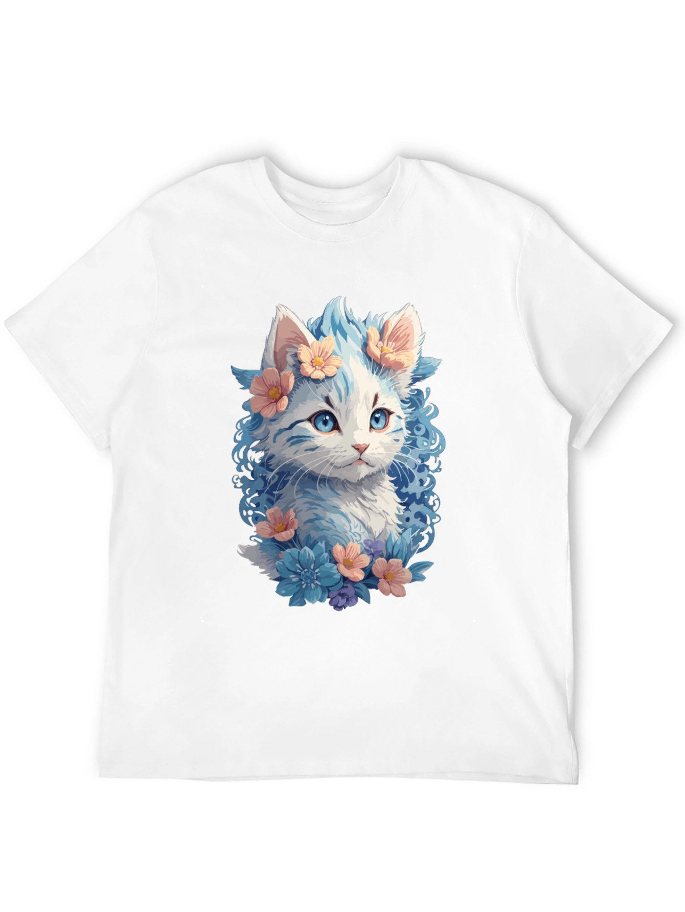 Black Floral Cat Graphic Tee - Unique Kitten Design view 12