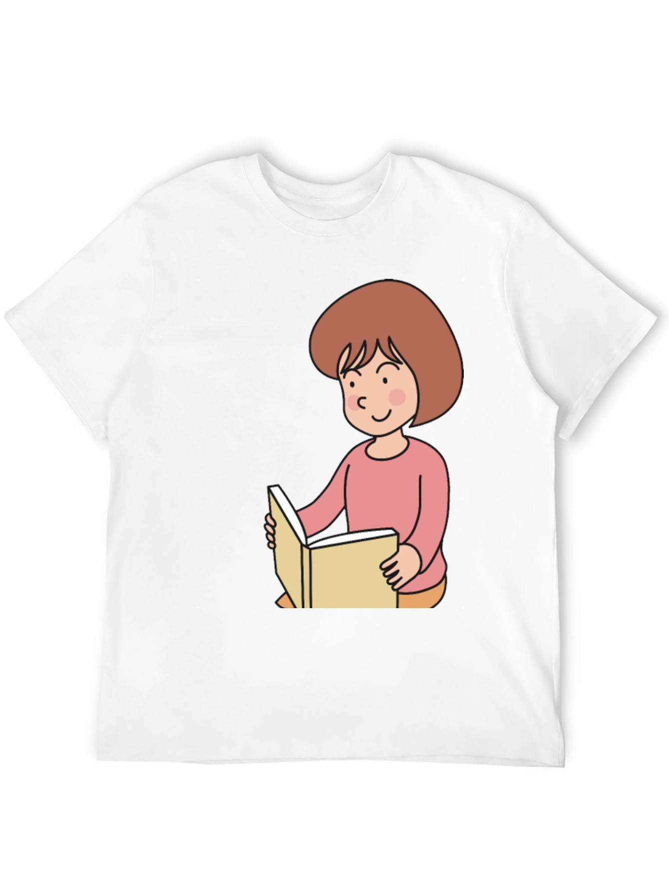 Black Reading Girl Black T-Shirt - Cute Cartoon Design view 12