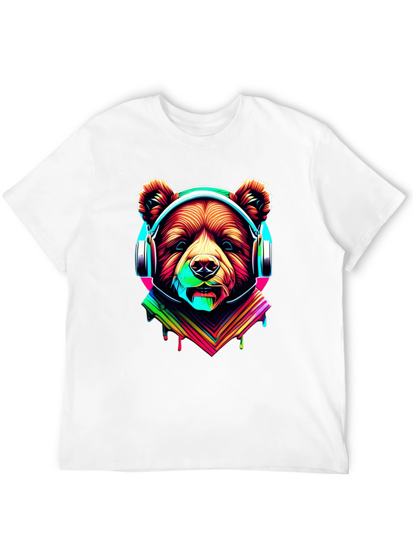Black Neon Bear Headphones Graphic Tee view 12