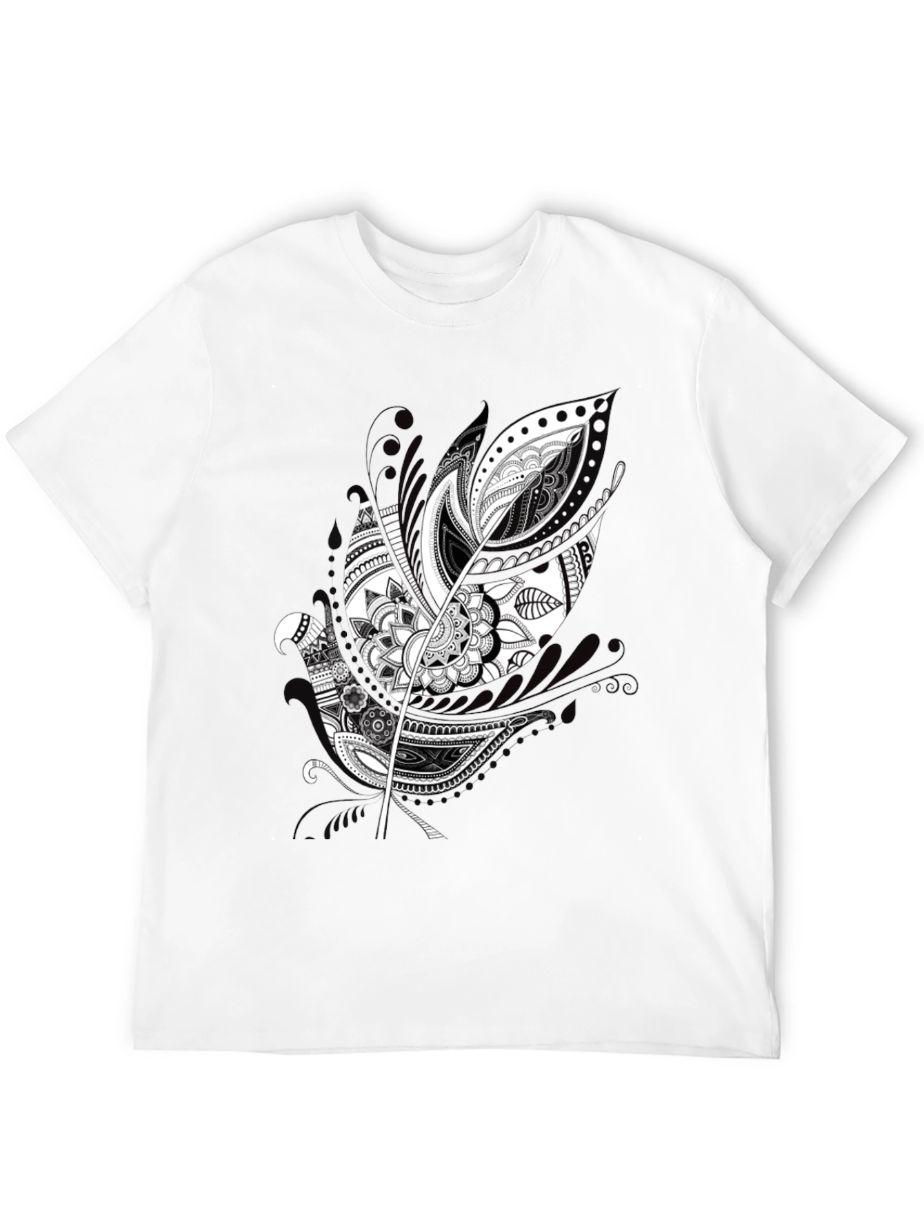 Black Black Graphic Tee - Feather Mandala Design view 12