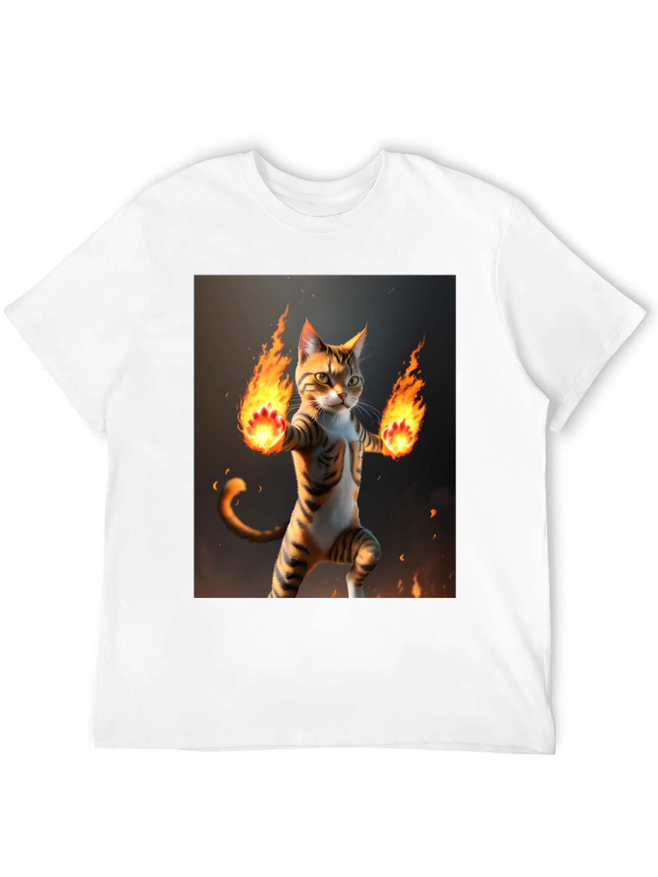 Black Fire Cat Graphic Tee - Black Cotton T-Shirt view 12