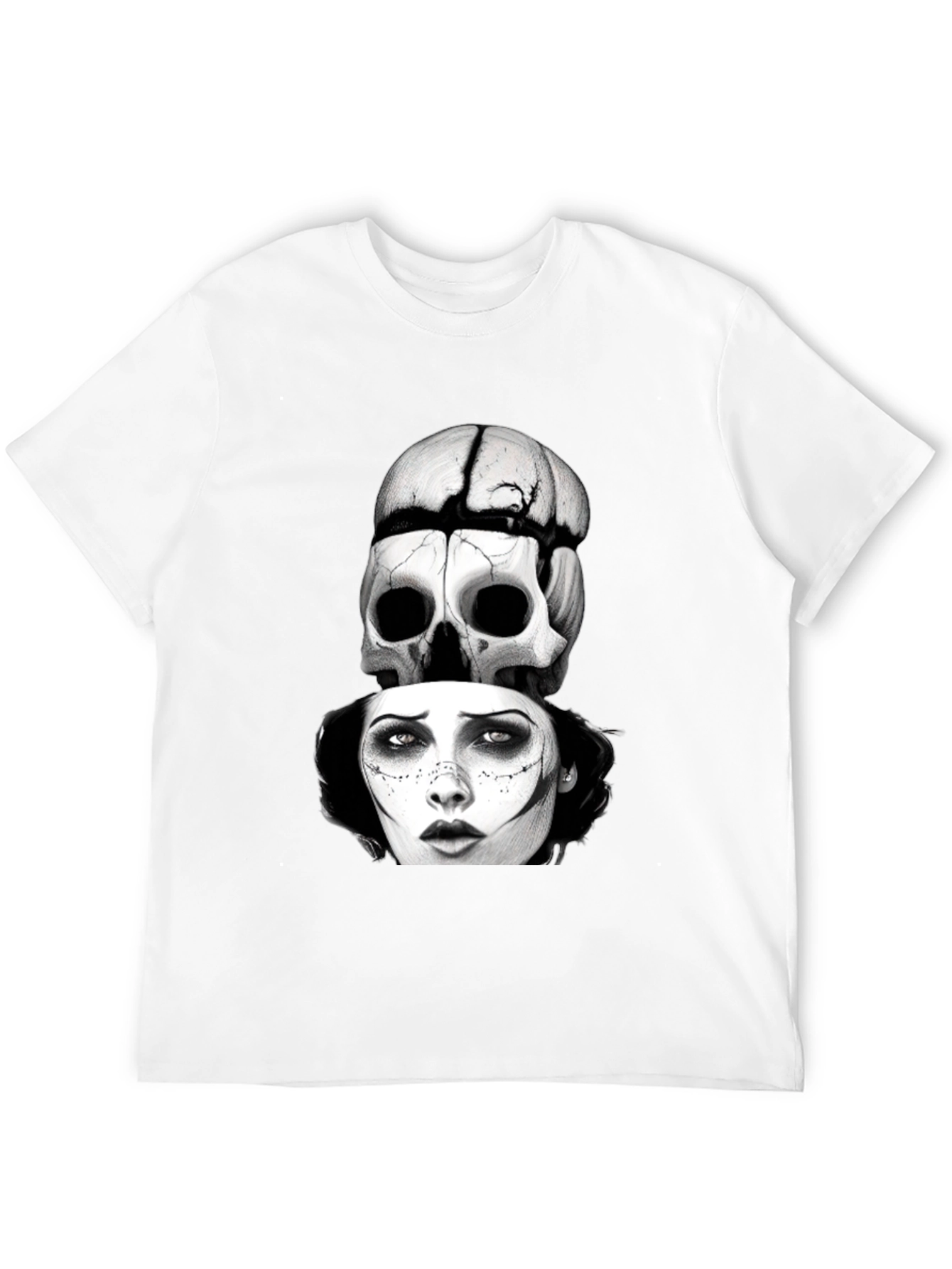 Black Skull & Woman Graphic T-Shirt - Gothic Style view 12