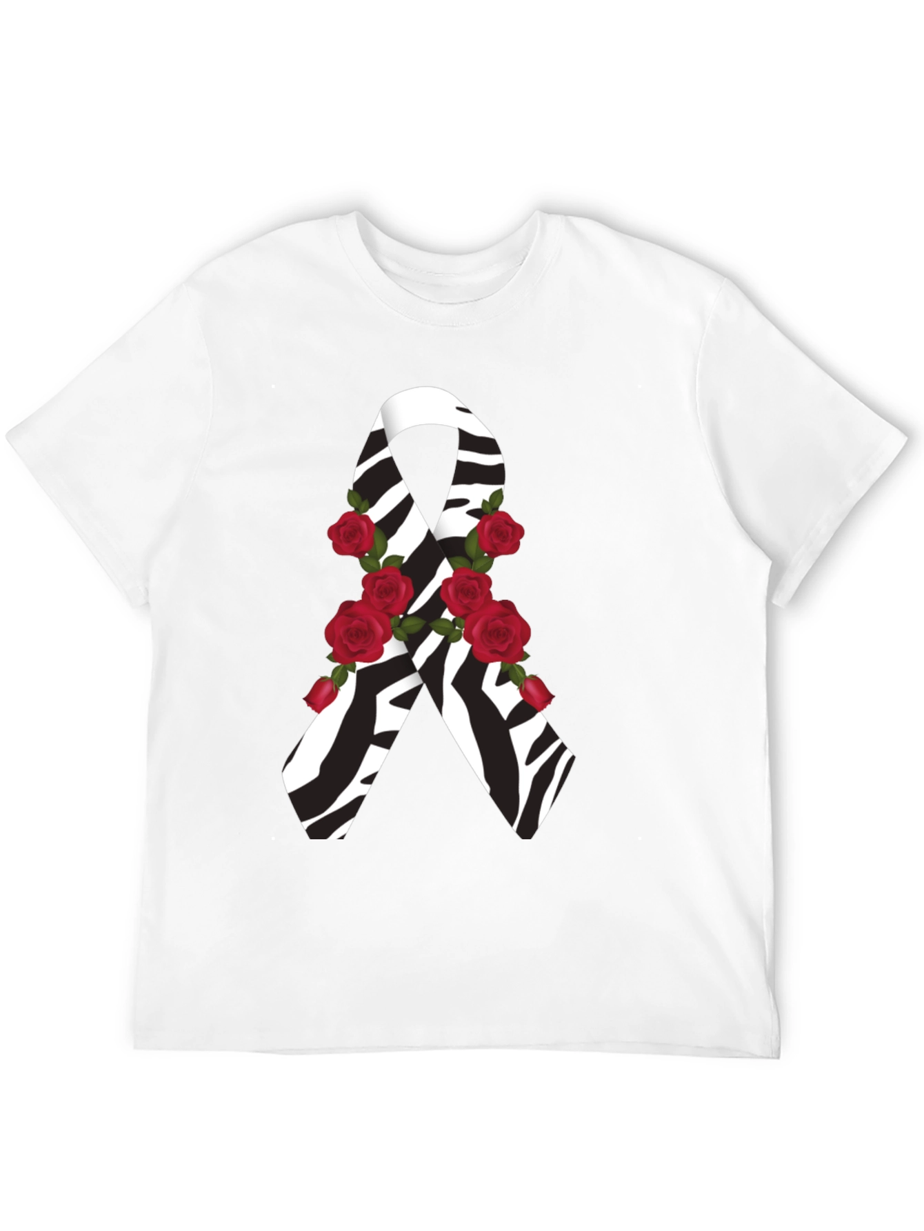 Black Zebra Stripe Awareness Ribbon Rose Graphic Tee view 12