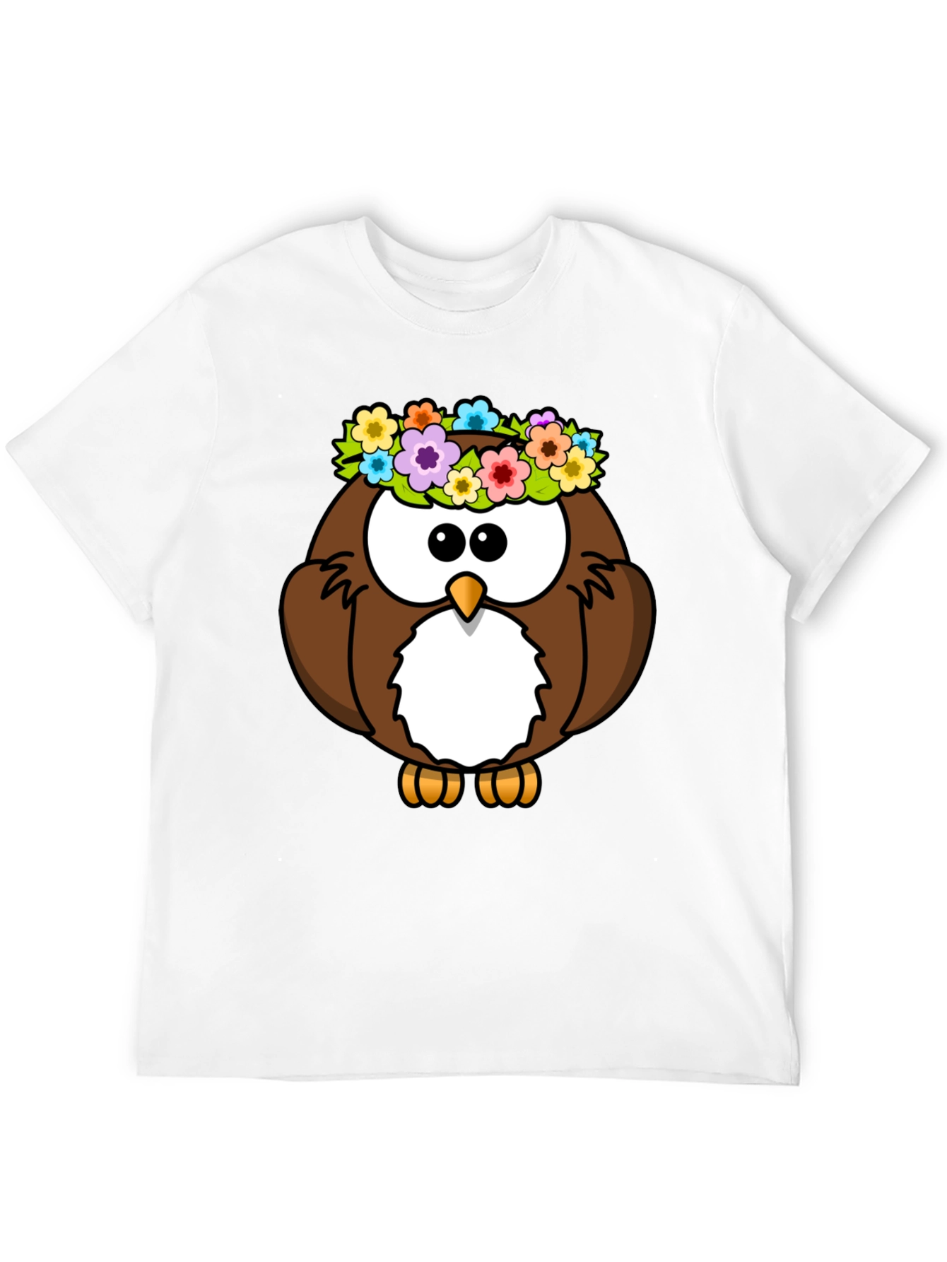 Black Cute Owl with Flowers Graphic Tee - Black Unisex T-Shirt view 12