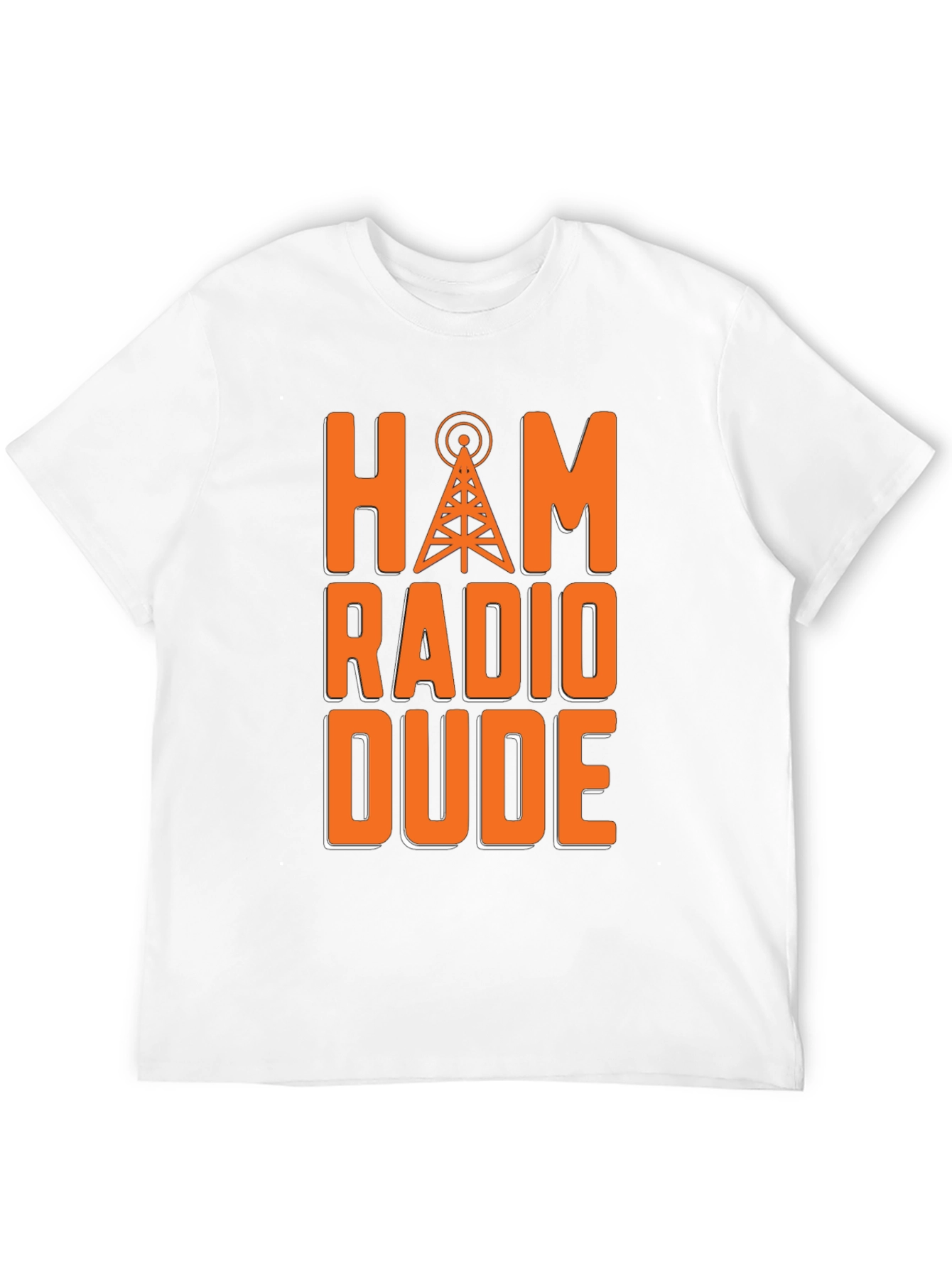 Black Ham Radio Dude T-Shirt - Orange Radio Tower Design view 12