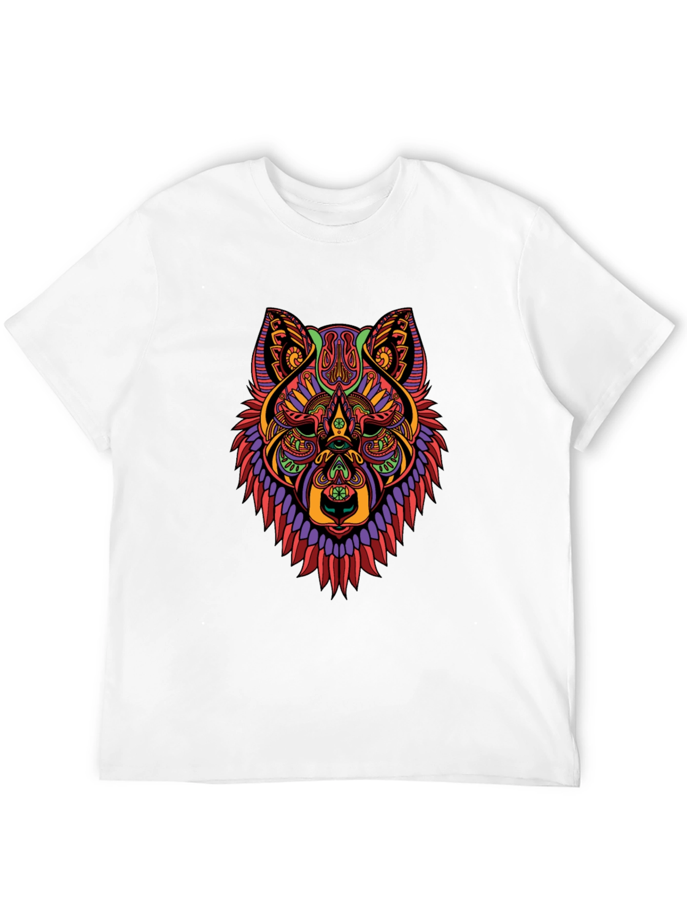 Black Abstract Wolf Head Graphic Black T-Shirt view 12
