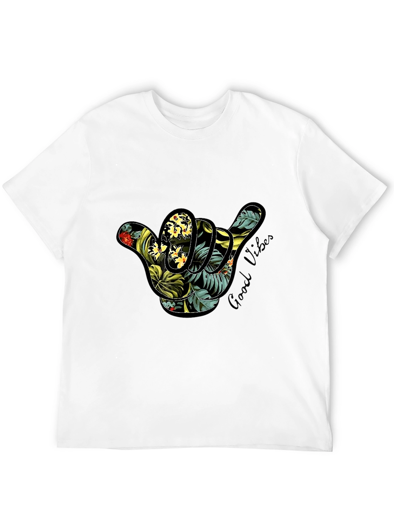 Black Tropical Shaka Hand Good Vibes T-Shirt view 12