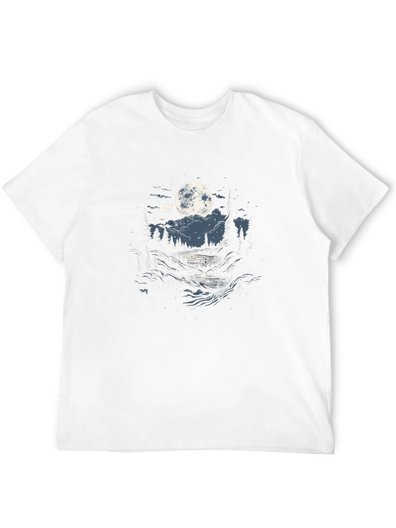 Black Moonlit River Graphic Tee - Nature Inspired T-Shirt view 12