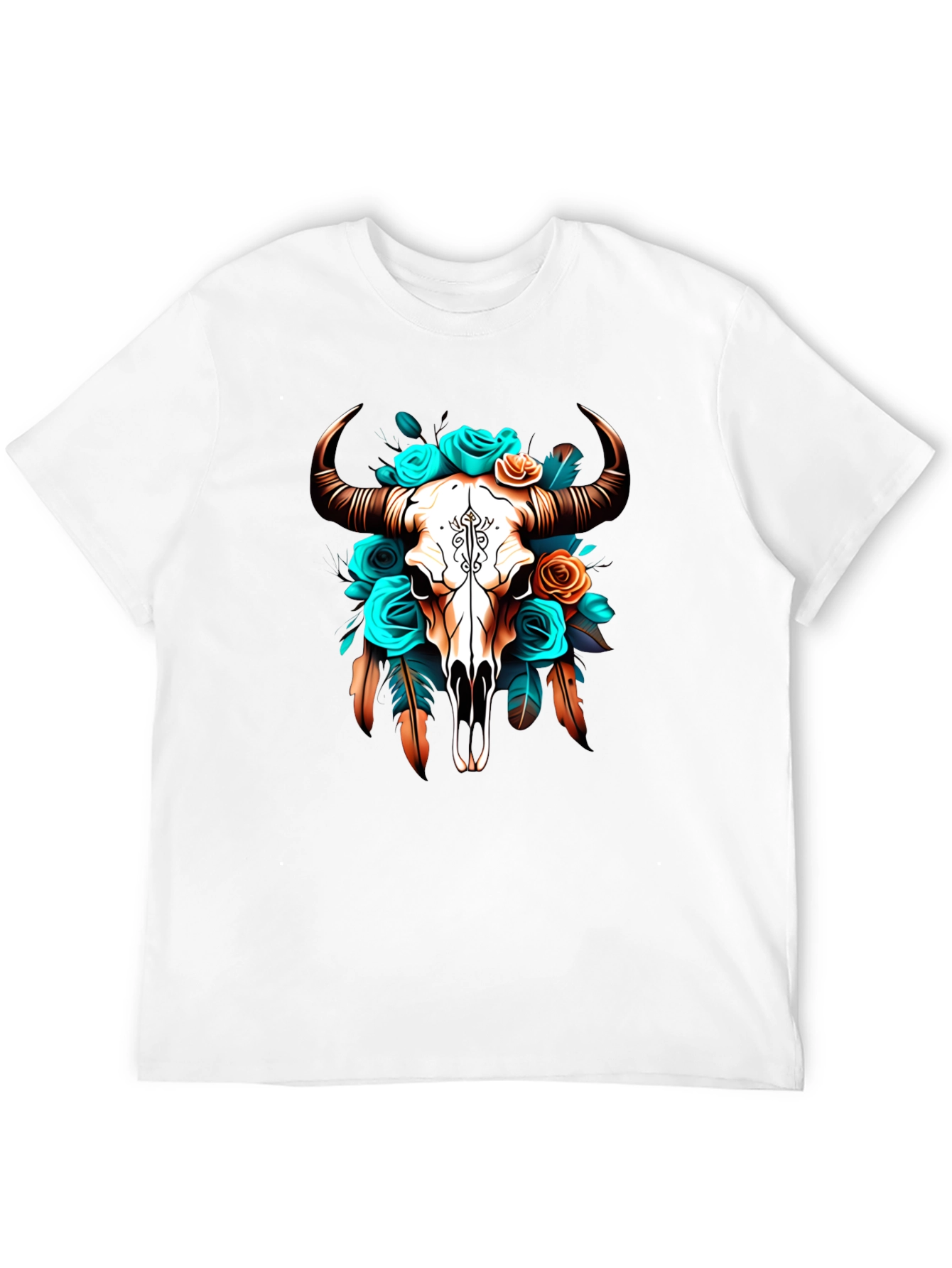 Black Floral Bull Skull Graphic Tee - Western Style view 12