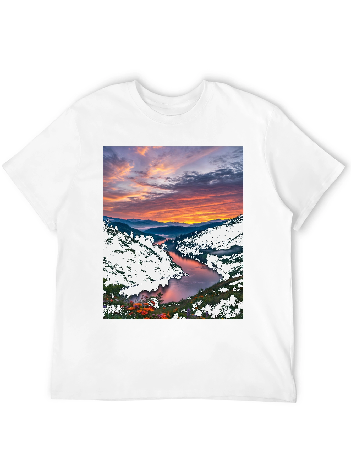 Black Scenic River Sunset T-Shirt view 12