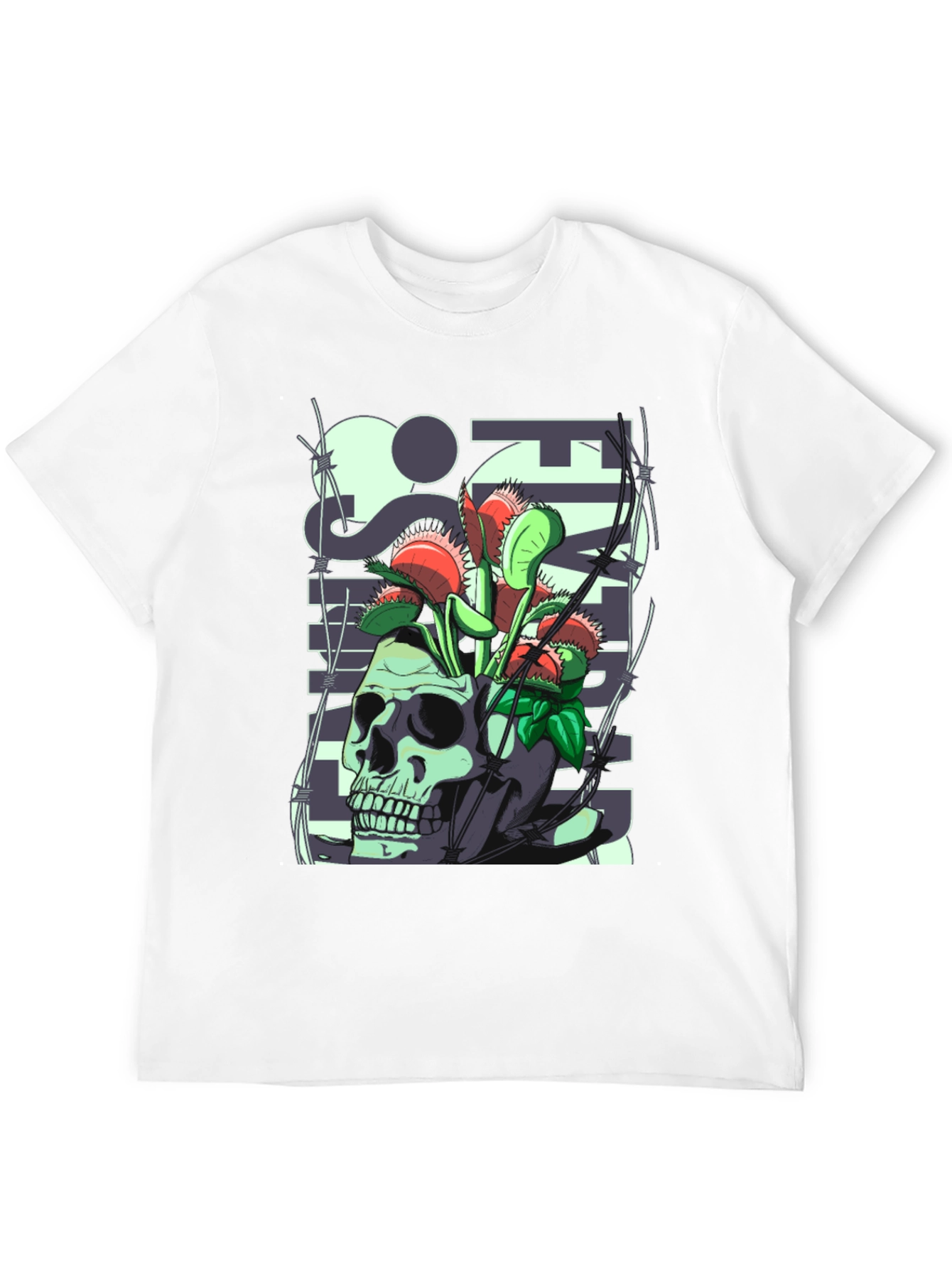 Black Skull & Venus Flytrap Graphic Tee - Unique Design view 12