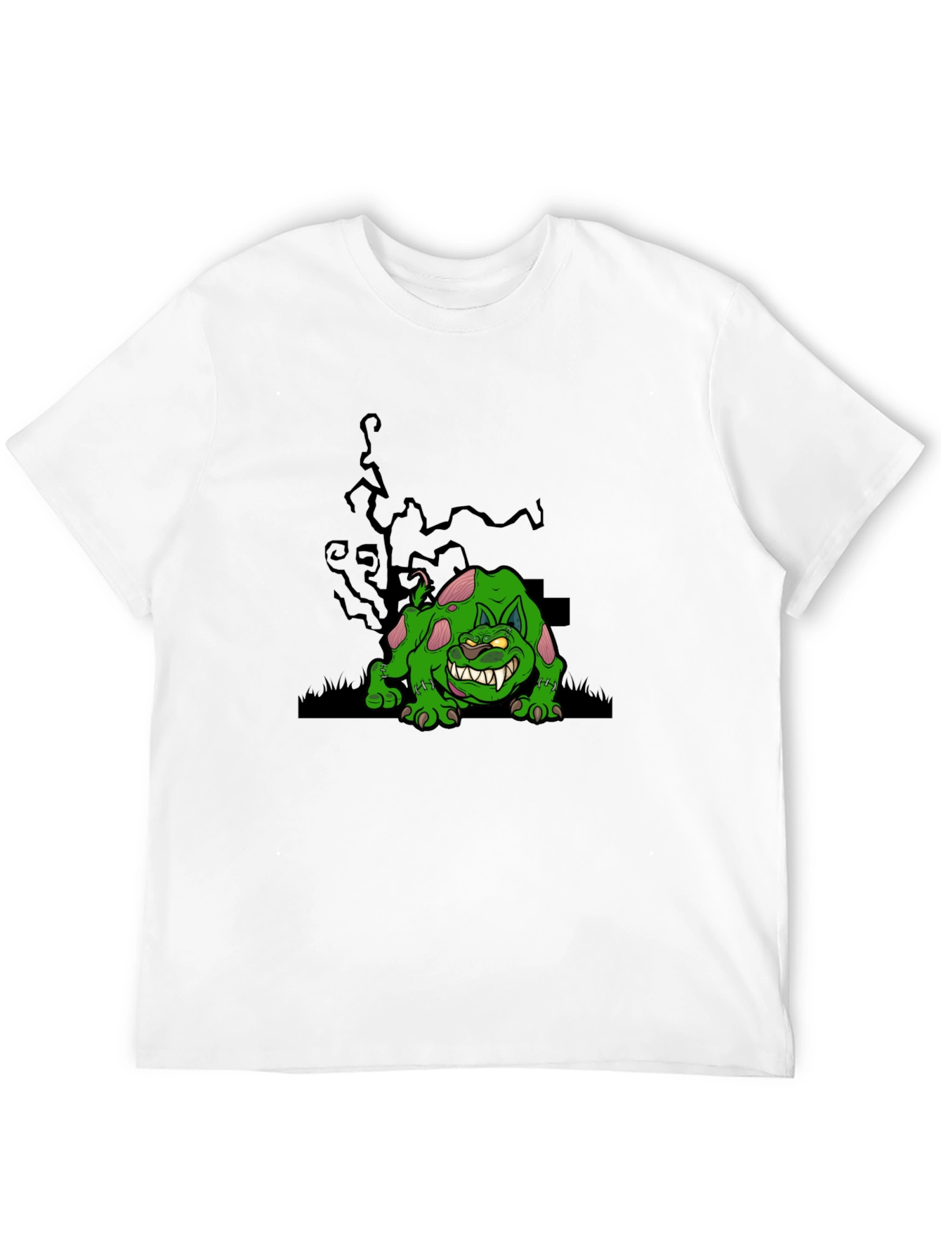 Black Monster Cat Graphic Tee - Black Cotton T-Shirt view 12