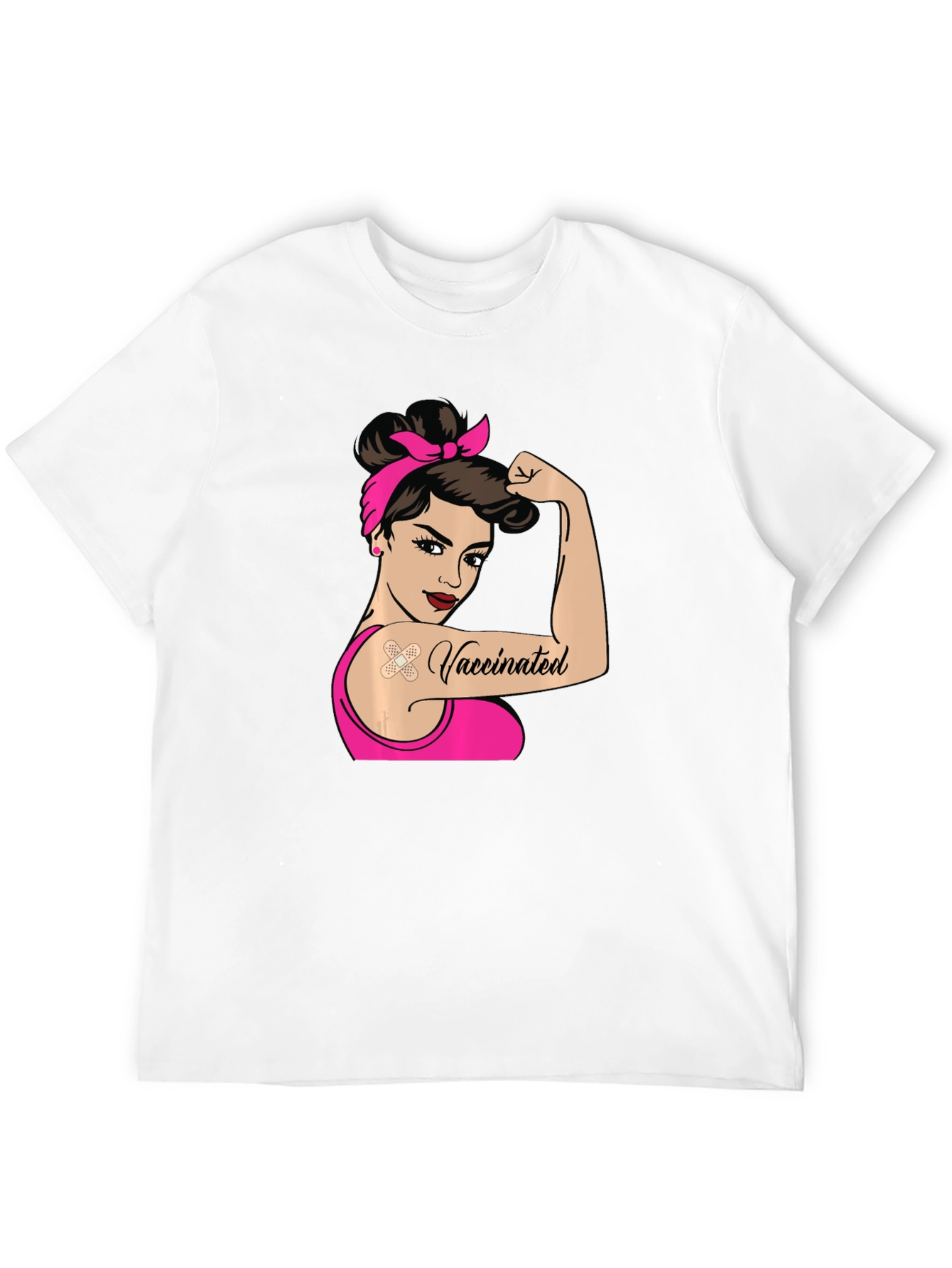 Black Vaccinated Woman T-Shirt - Black Crew Neck Tee view 12