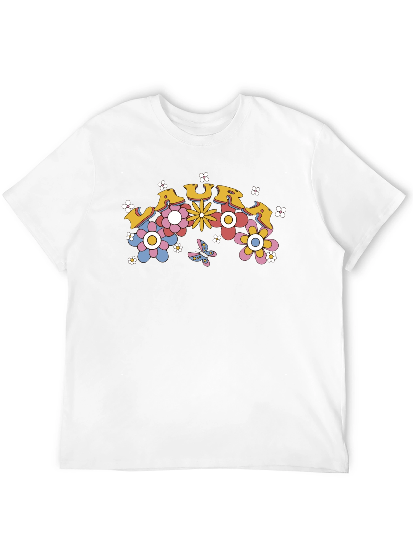 Black Retro Floral LAURA Custom T-Shirt view 12