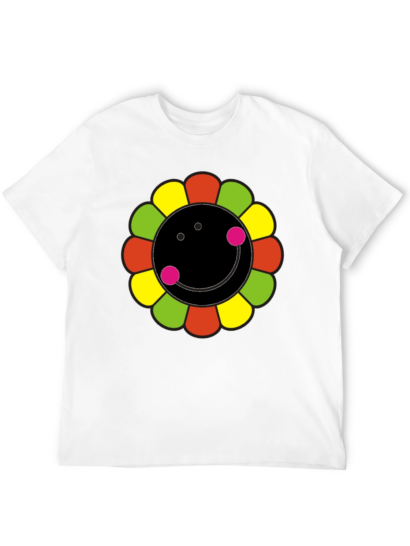 Black Funky Flower Smiley Black T-Shirt view 12
