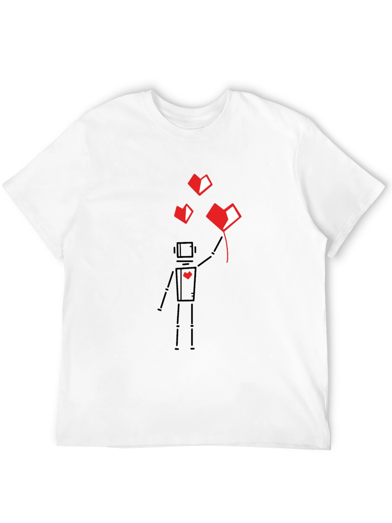 Black Geometric Heart Robot Black T-Shirt view 12