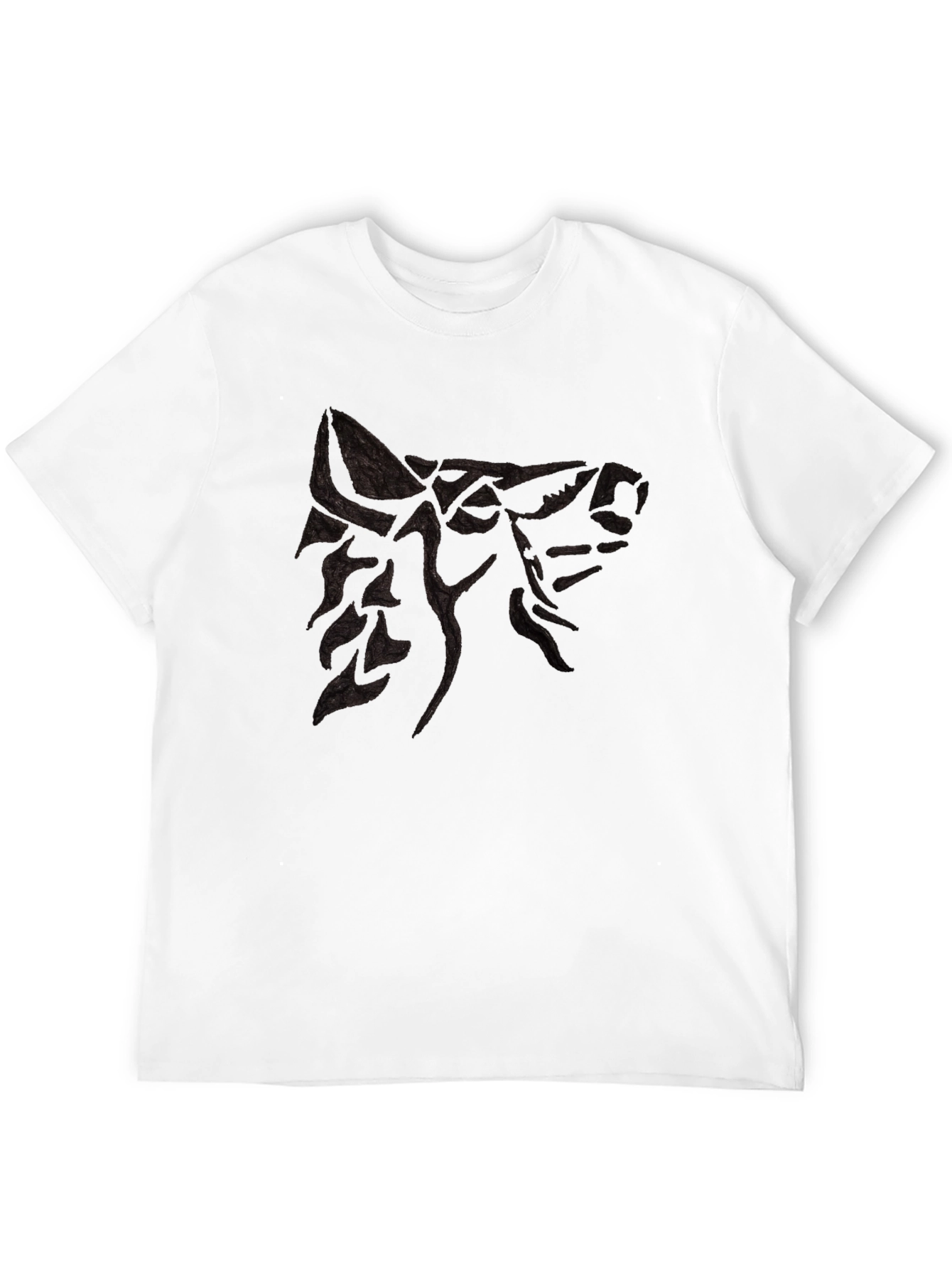 Black Men's Black T-Shirt with Wolf Design view 12