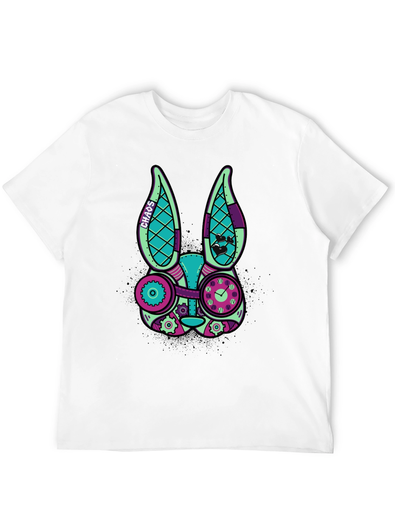 Black Steampunk Rabbit Graphic T-Shirt view 12