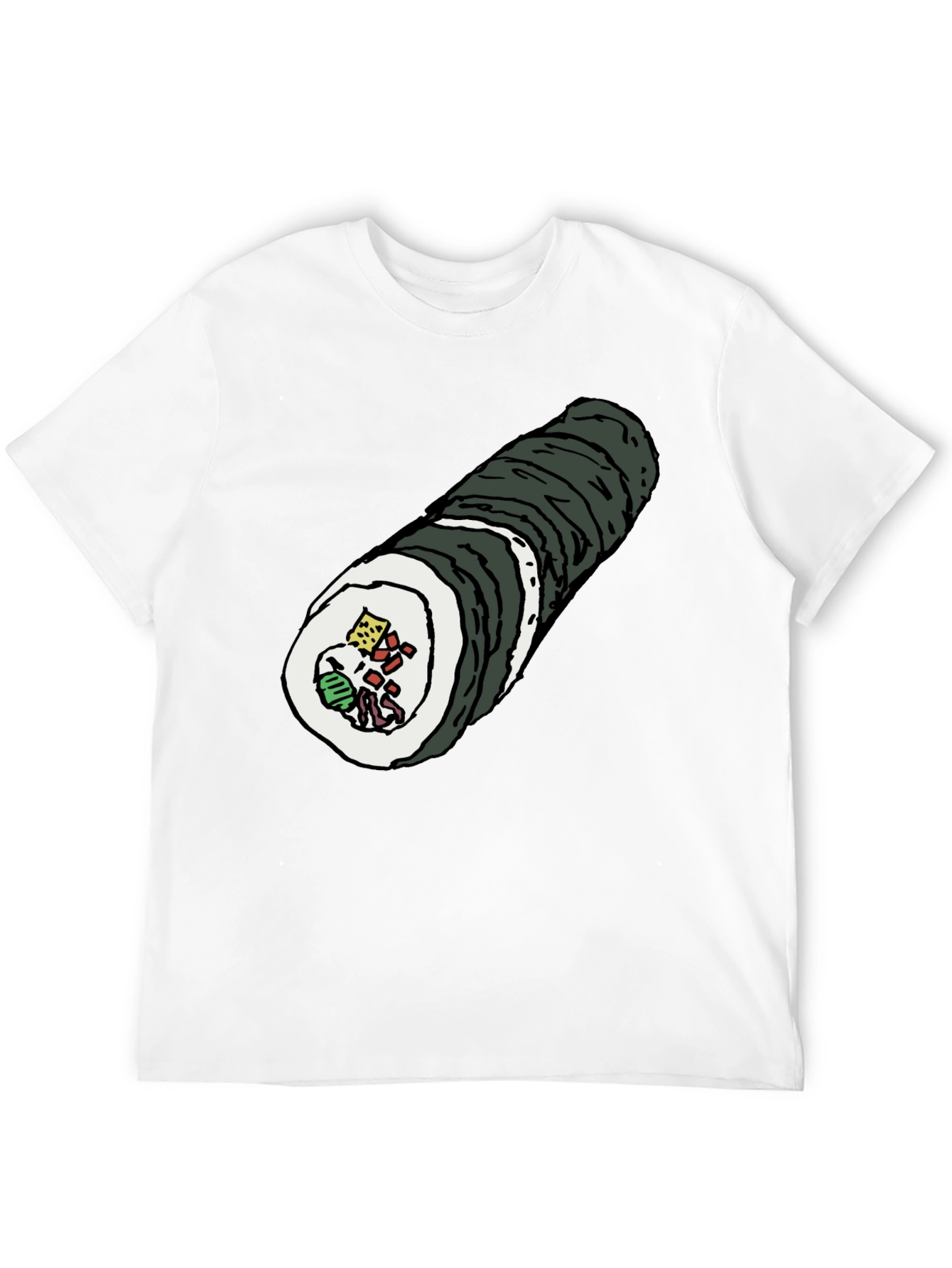 Black Sushi Roll Graphic Tee - Black Cotton T-Shirt view 12