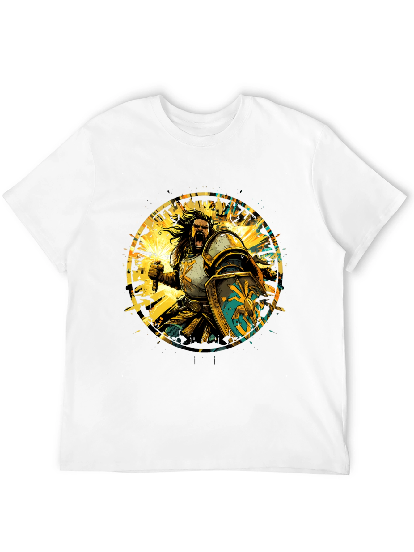 Black Warrior Knight Graphic Tee - Black Cotton T-Shirt view 12