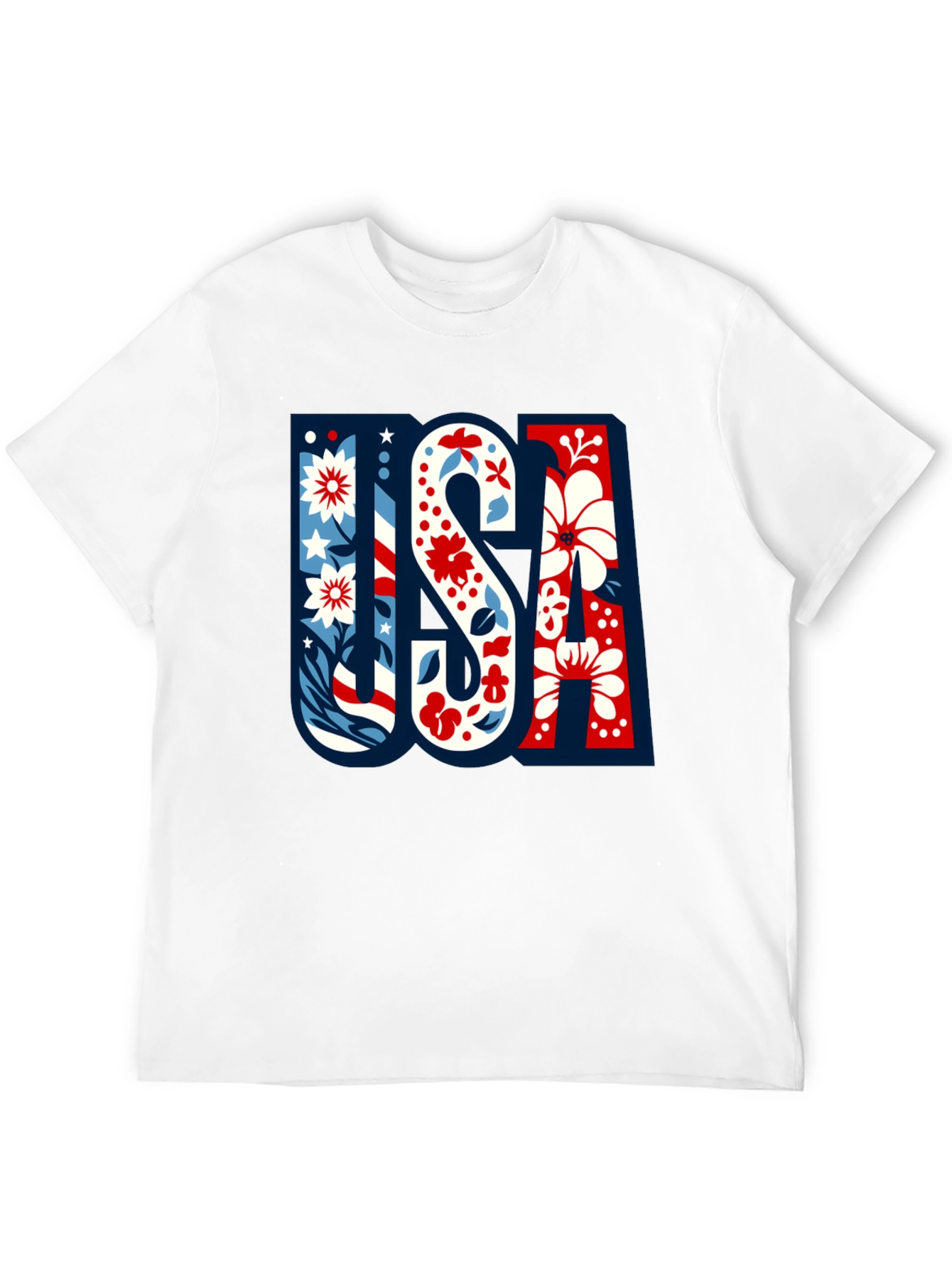 USA Floral Print Men's Black T-Shirt - 12