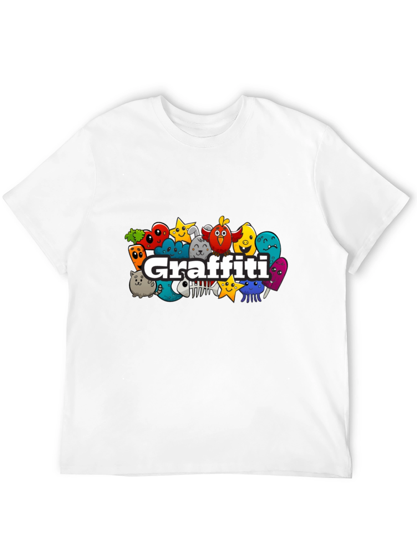 Black Graffiti Cartoon Character Black T-Shirt view 12