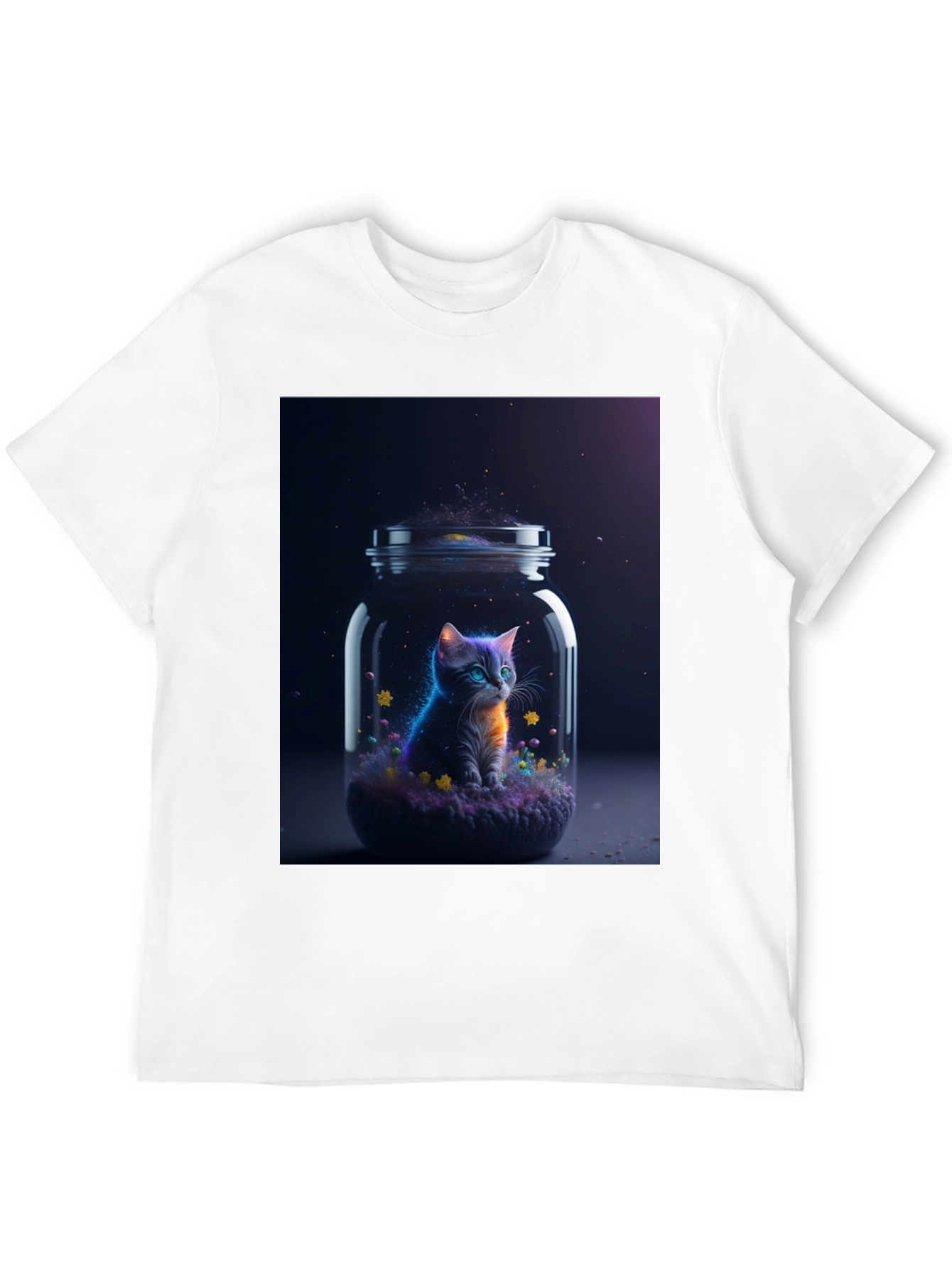 Black Cosmic Cat T-Shirt - Galaxy Kitten in a Jar view 12