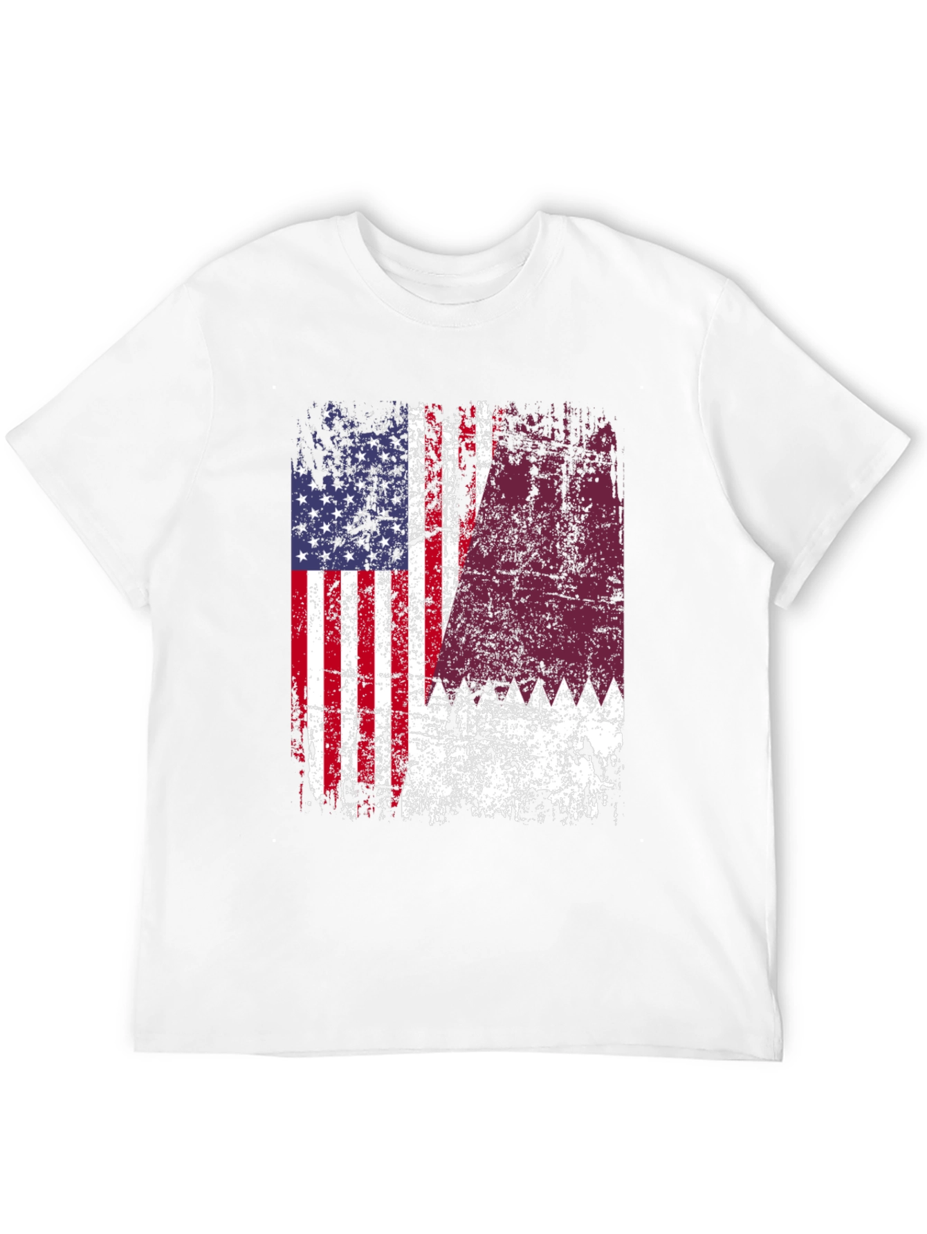 USA Qatar Flag Distressed T-Shirt - 12