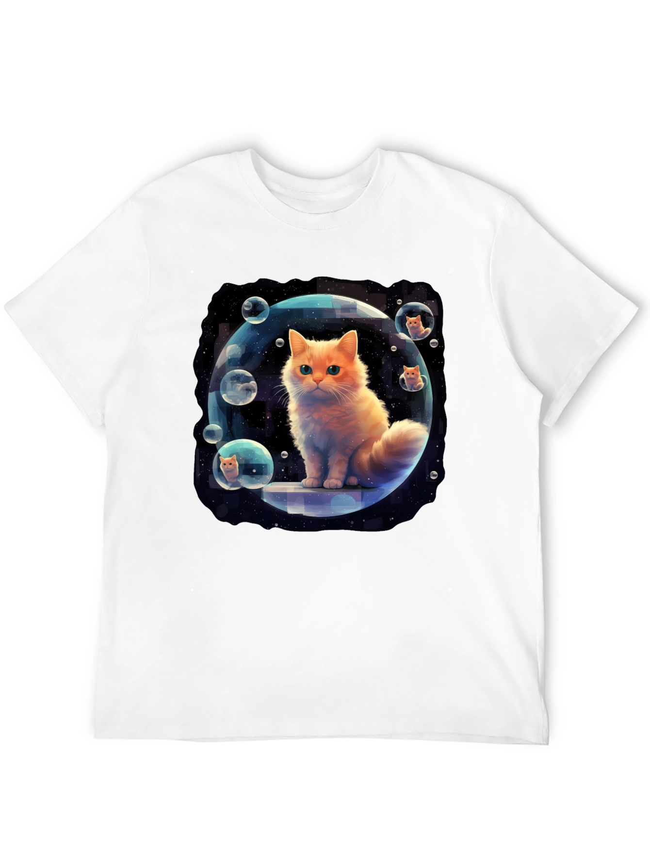 Black Cosmic Cat Bubble T-Shirt - Unique Graphic Tee view 12