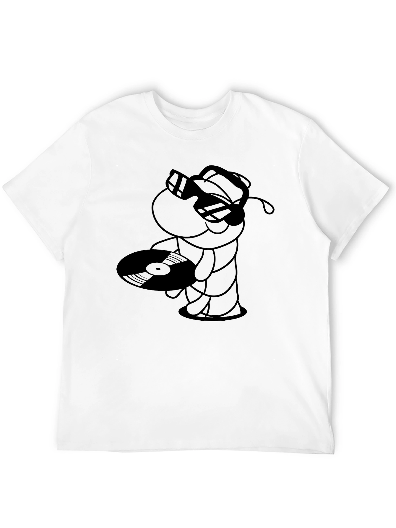 Black DJ Hippo Graphic Tee - Cool Black Cotton T-Shirt view 12