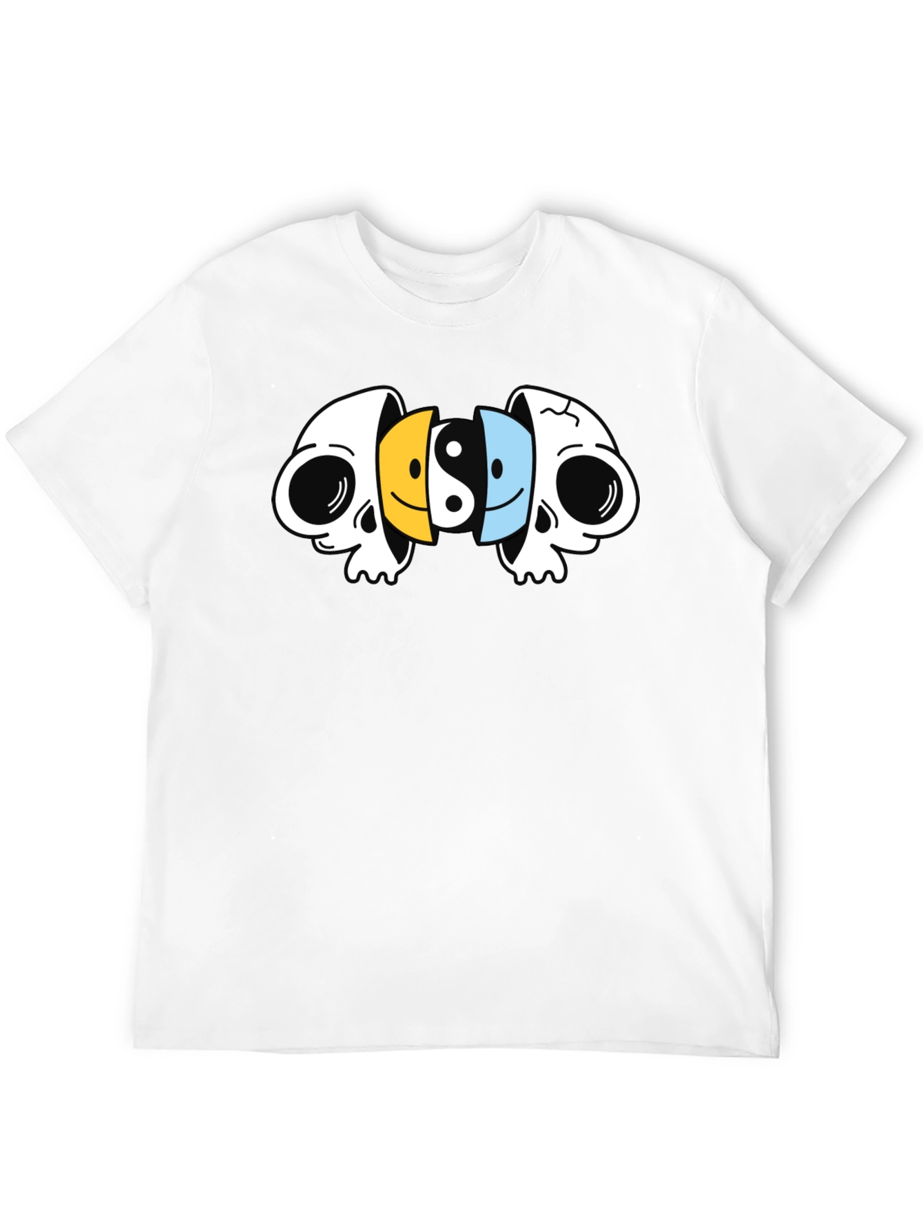 Black Yin Yang Skulls Graphic Black T-Shirt view 12