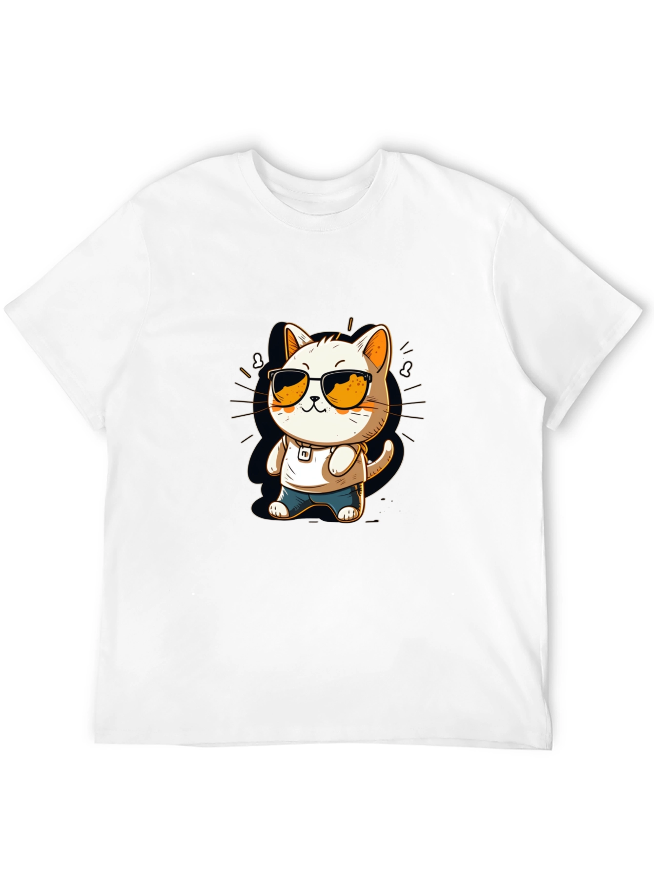 Black Cool Cat Cartoon Black Tee view 12