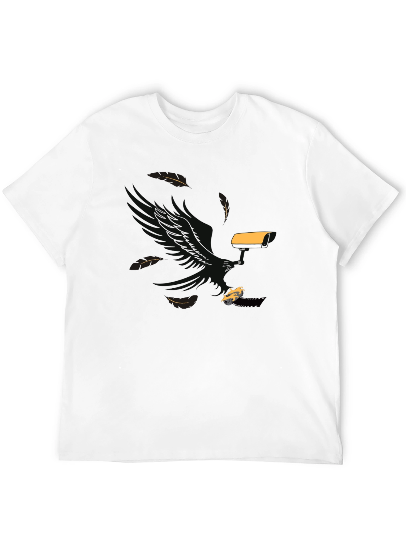 Black Surveillance T-Shirt: Eagle, Camera, & Car Graphic Tee view 12