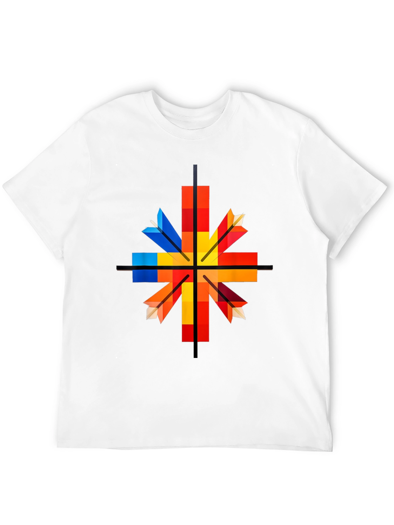 Black Geometric Arrow Graphic Tee - Colorful Square Design view 12