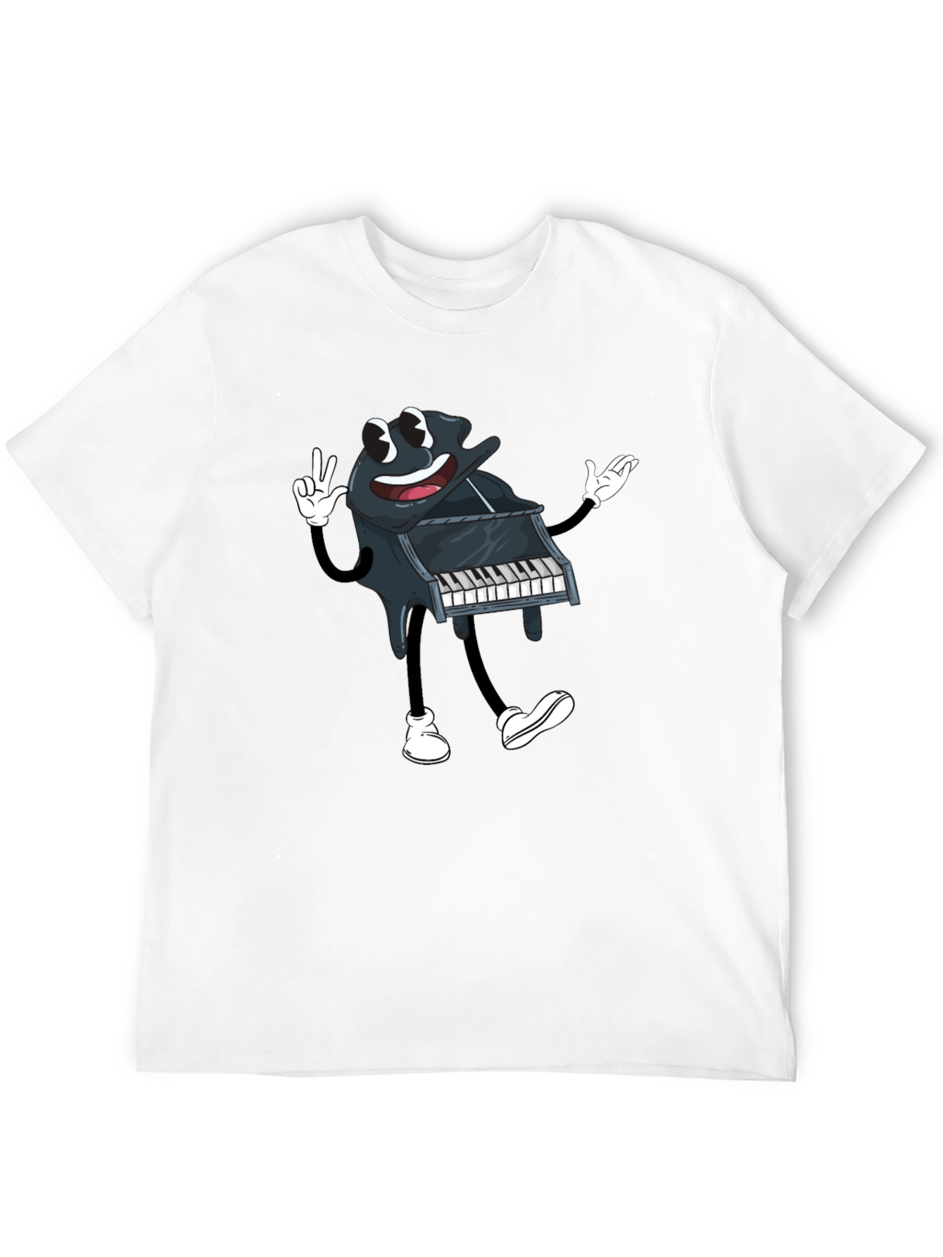 Black Cartoon Piano Graphic Tee - Black Cotton T-Shirt view 12