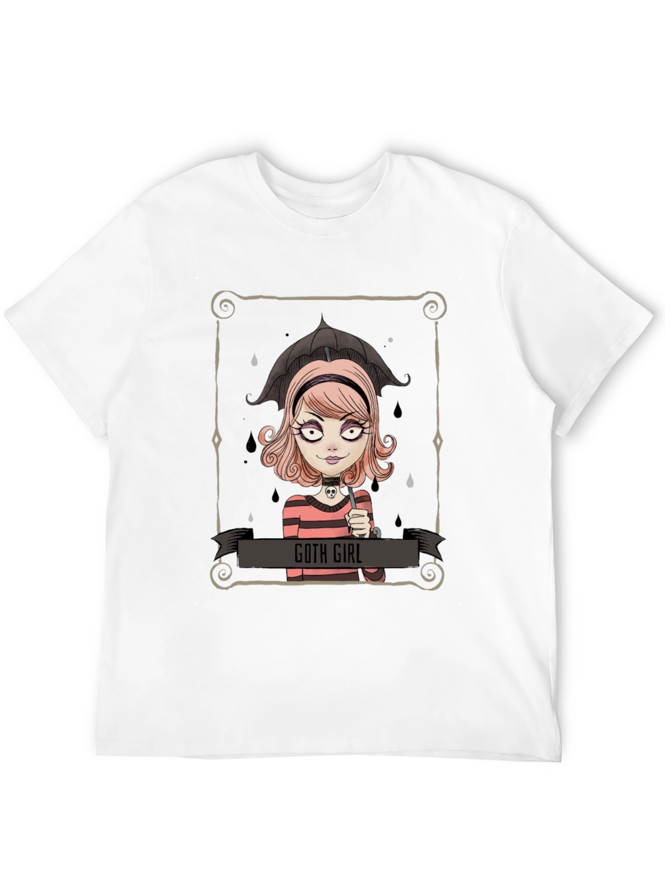 Black Goth Girl Tee - Cartoon Graphic T-Shirt view 12