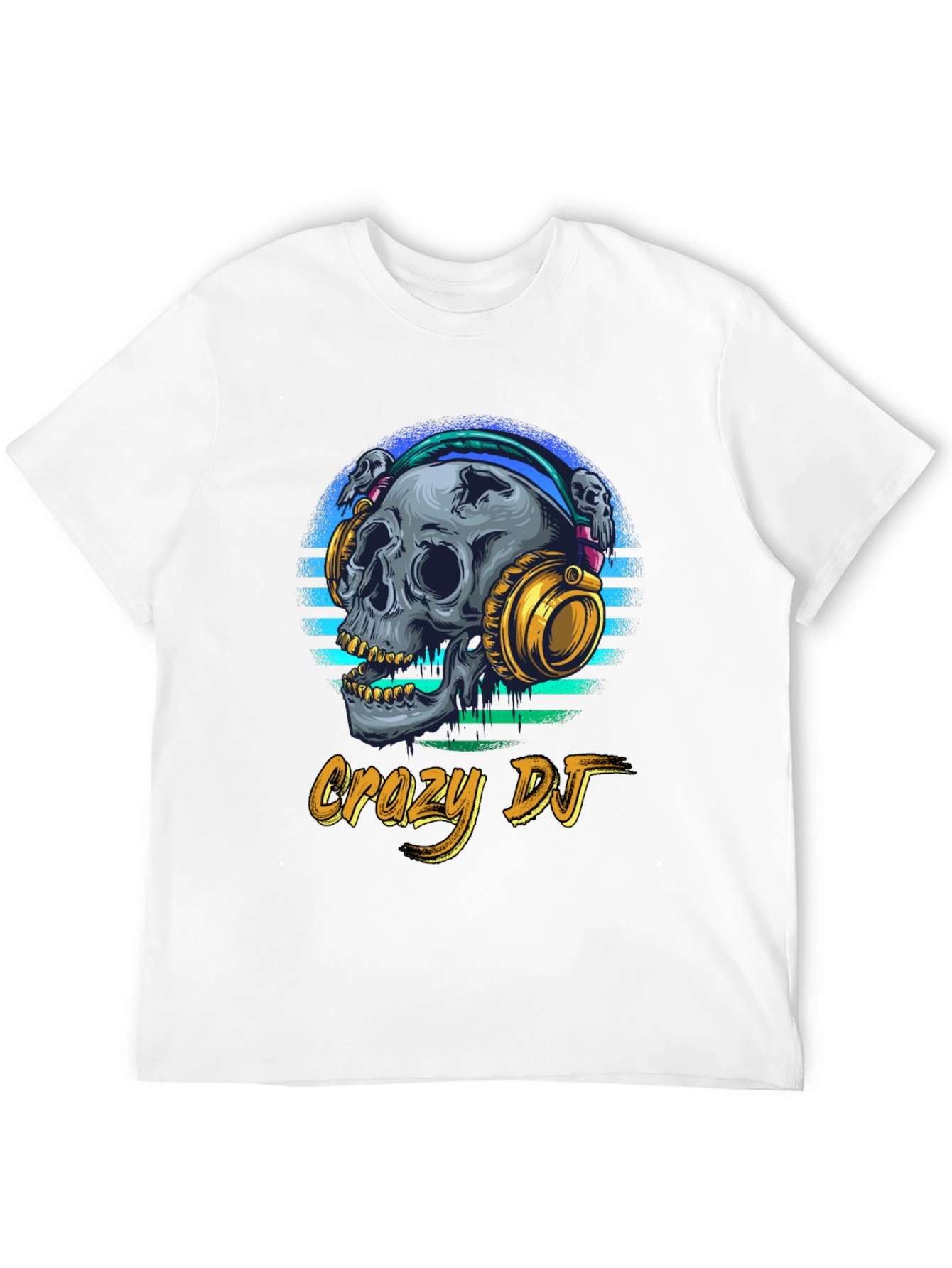 Crazy DJ Skull Graphic Tee - Men's Black T-Shirt - 12