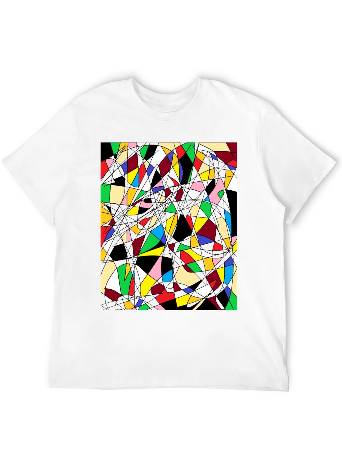 Black Abstract Geometric T-Shirt: Colorful Stained Glass Design view 12