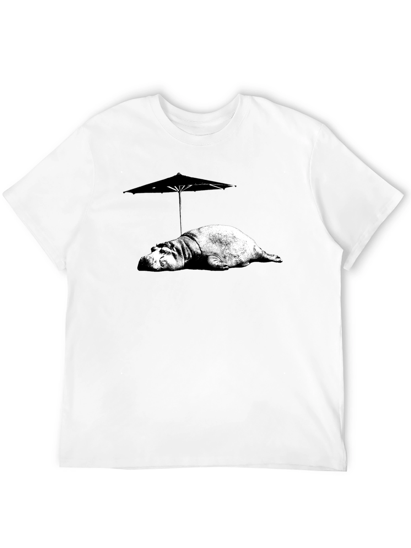 Black Hippo Under Umbrella Graphic Tee - Relaxed Summer Style view 12
