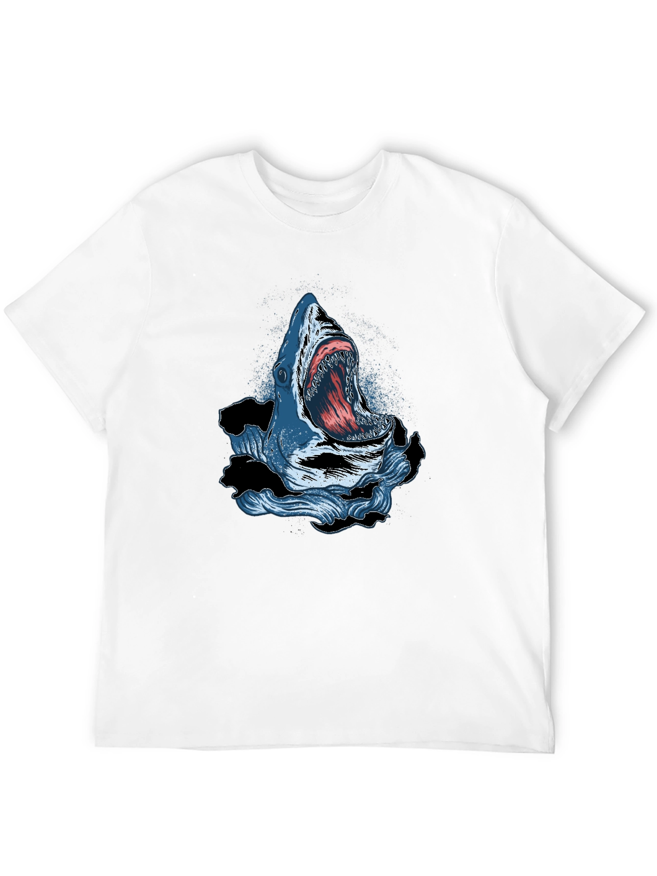 Black Shark Attack Graphic Print Crew Neck T-Shirt view 12