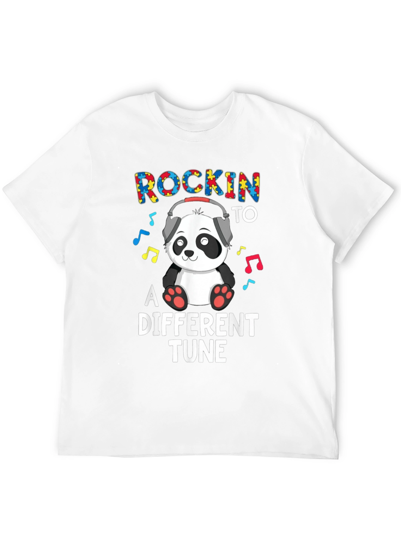 Black Rockin' to a Different Tune Autism Panda T-Shirt view 12
