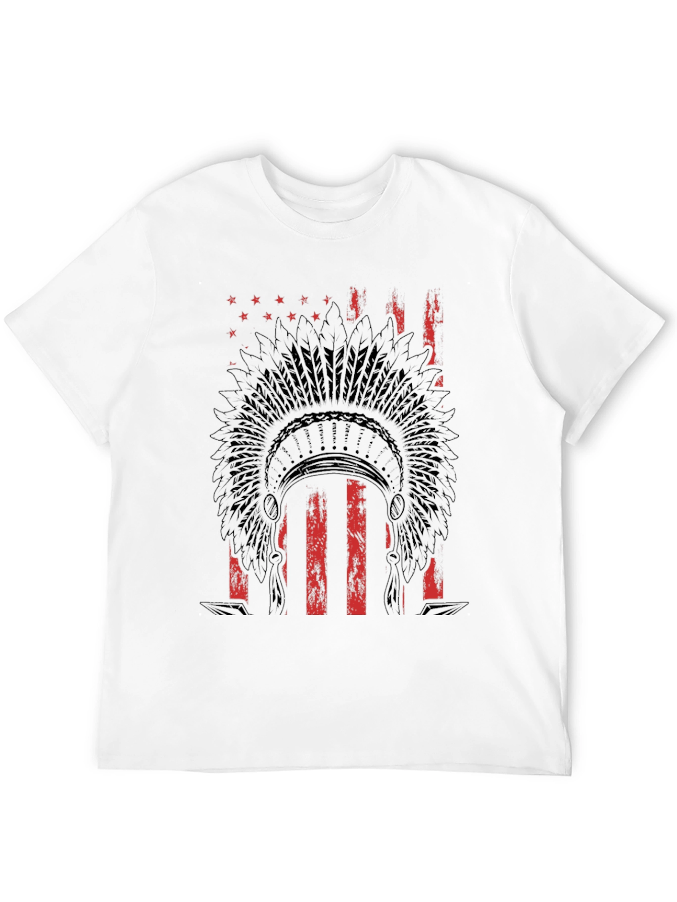 Black American Flag Indian Headdress Graphic T-Shirt view 12