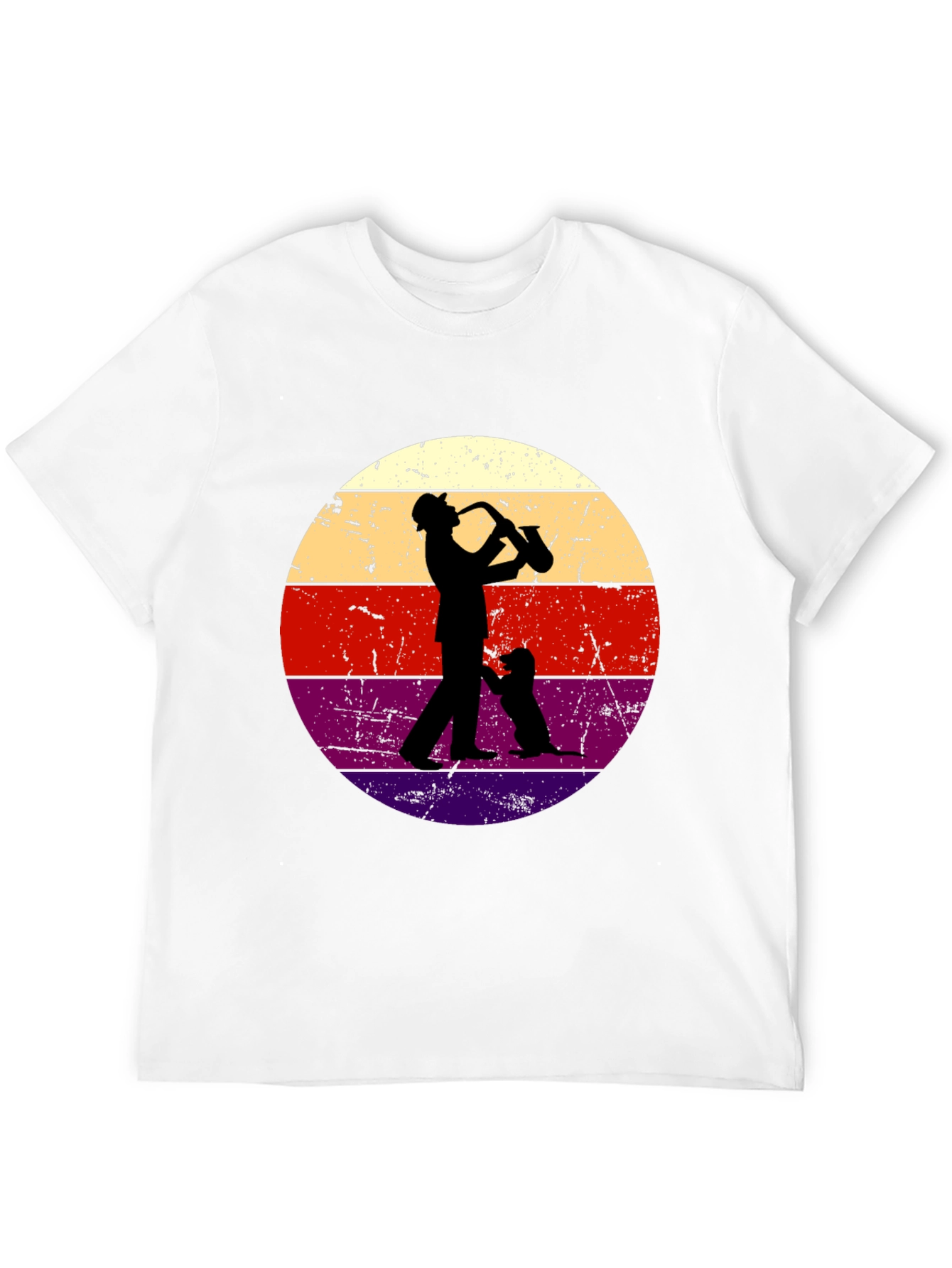 Black Saxophone Player & Dog Retro Graphic Tee view 12