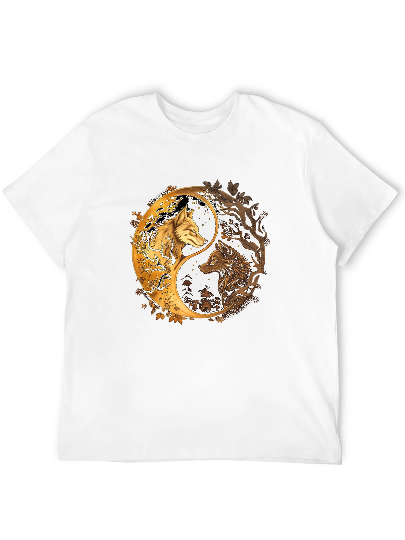 Black Yin Yang Wolves Graphic Black Tee view 12