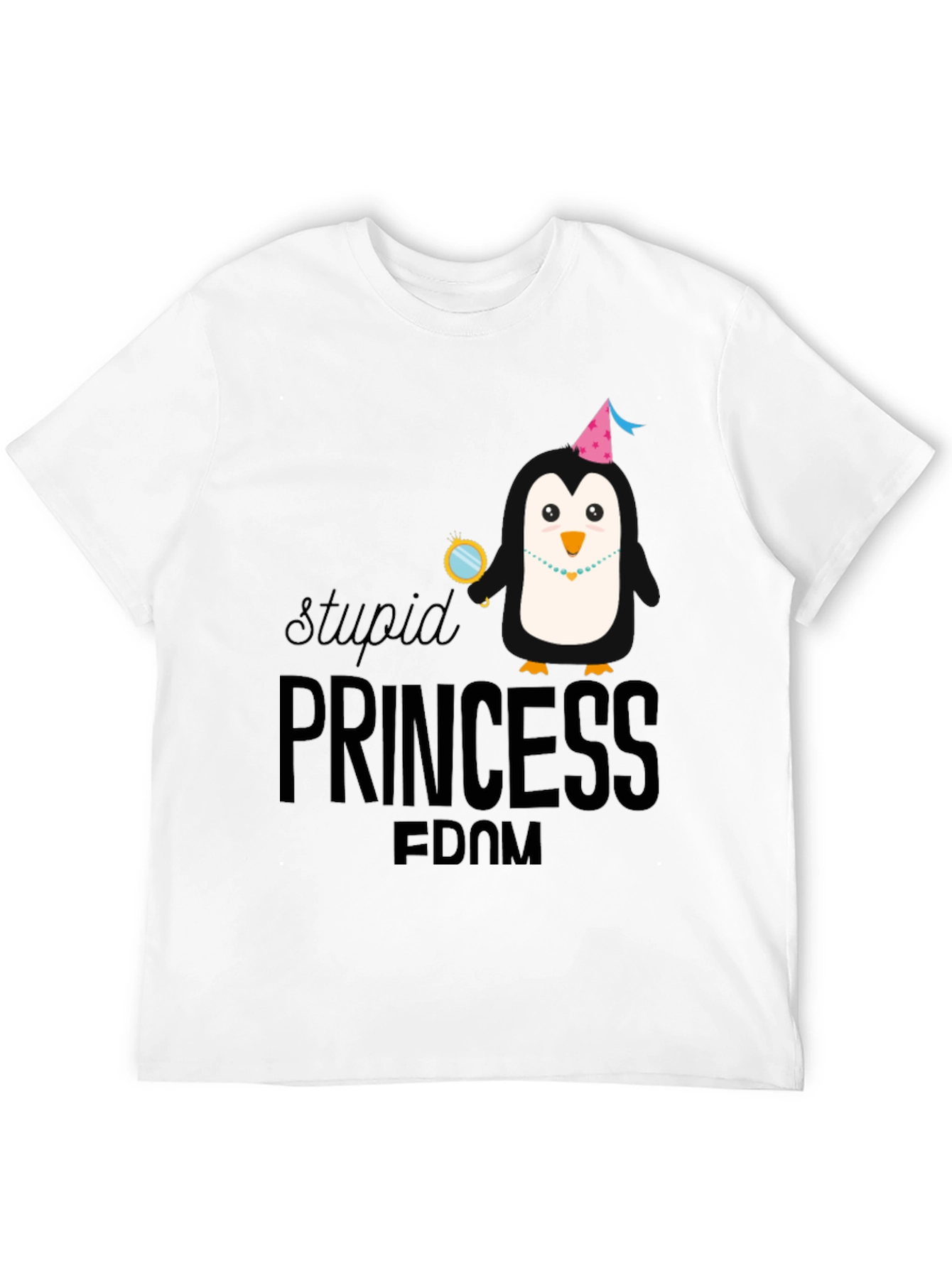Stupid Princess Penguin T-Shirt - Black Cotton Tee - 12