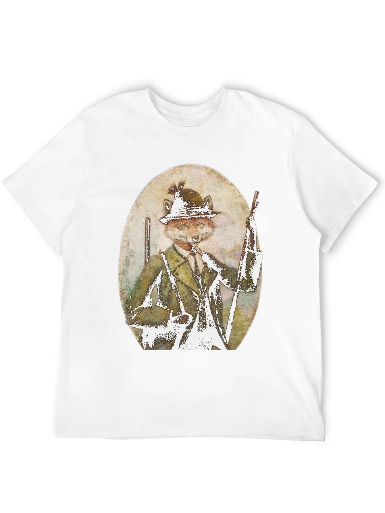 Black Fox Hunter Graphic T-Shirt - Novelty Print Tee view 12